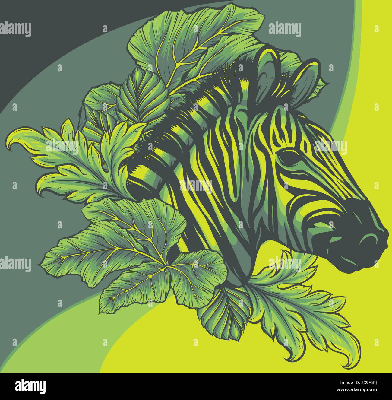 Vector illustration of zebra head with leaves Stock Vector Image & Art ...