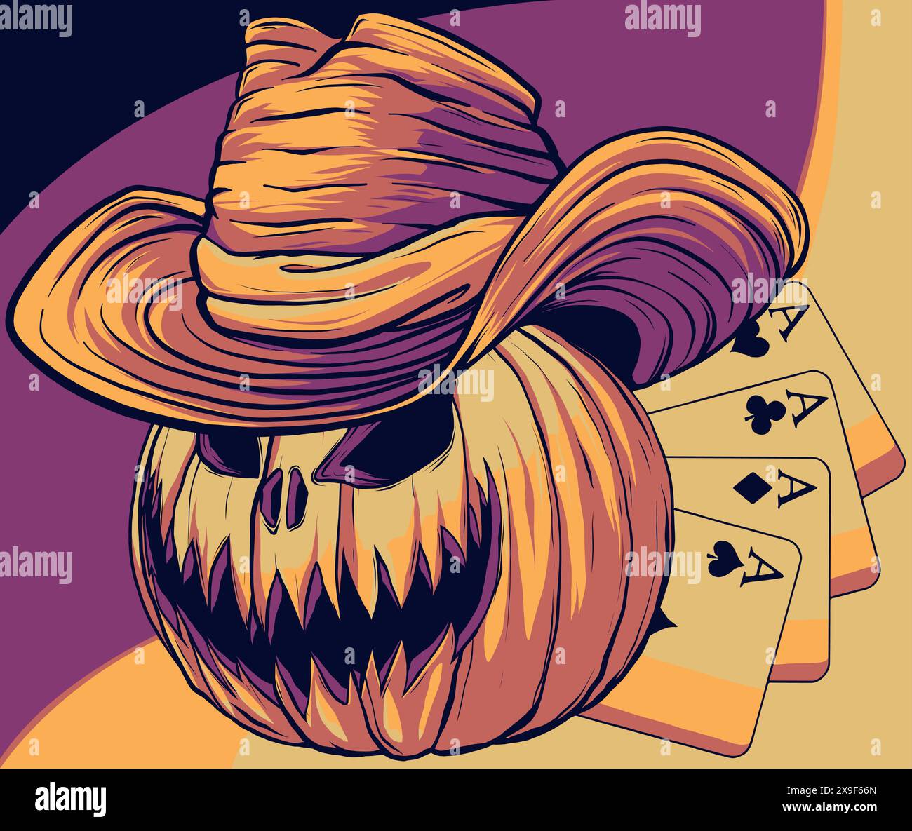 Happy Halloween Pumpkin cowboy hat on white background Stock Vector