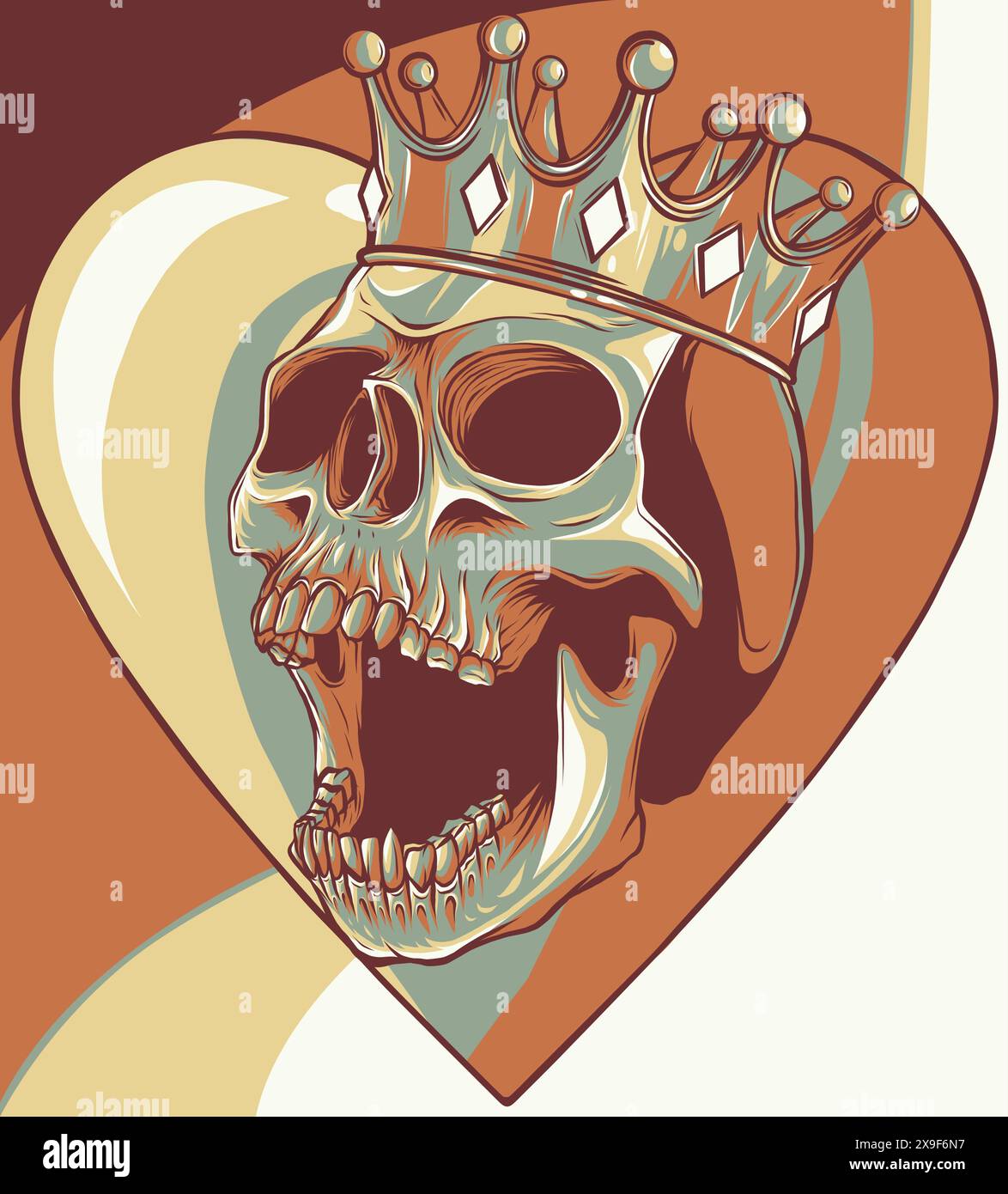 vector illustration of skull with crown on white background Stock ...
