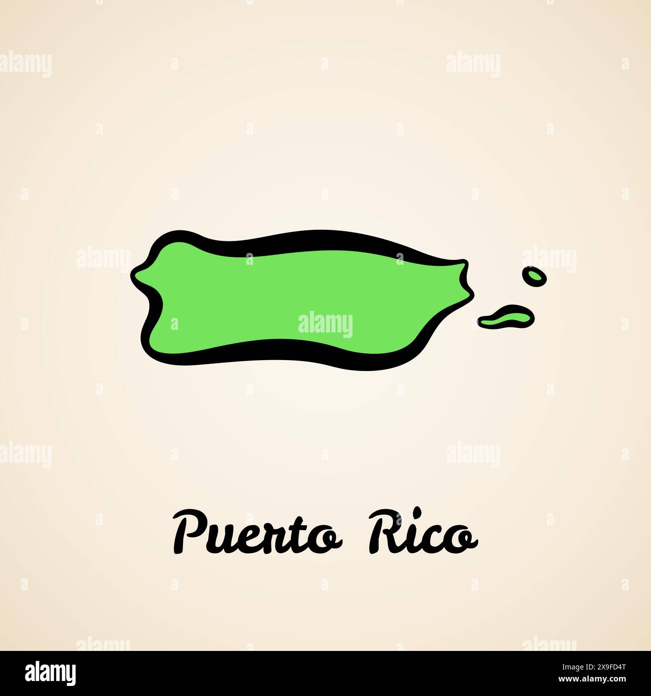 Green simplified map of Puerto Rico with black outline Stock Vector ...