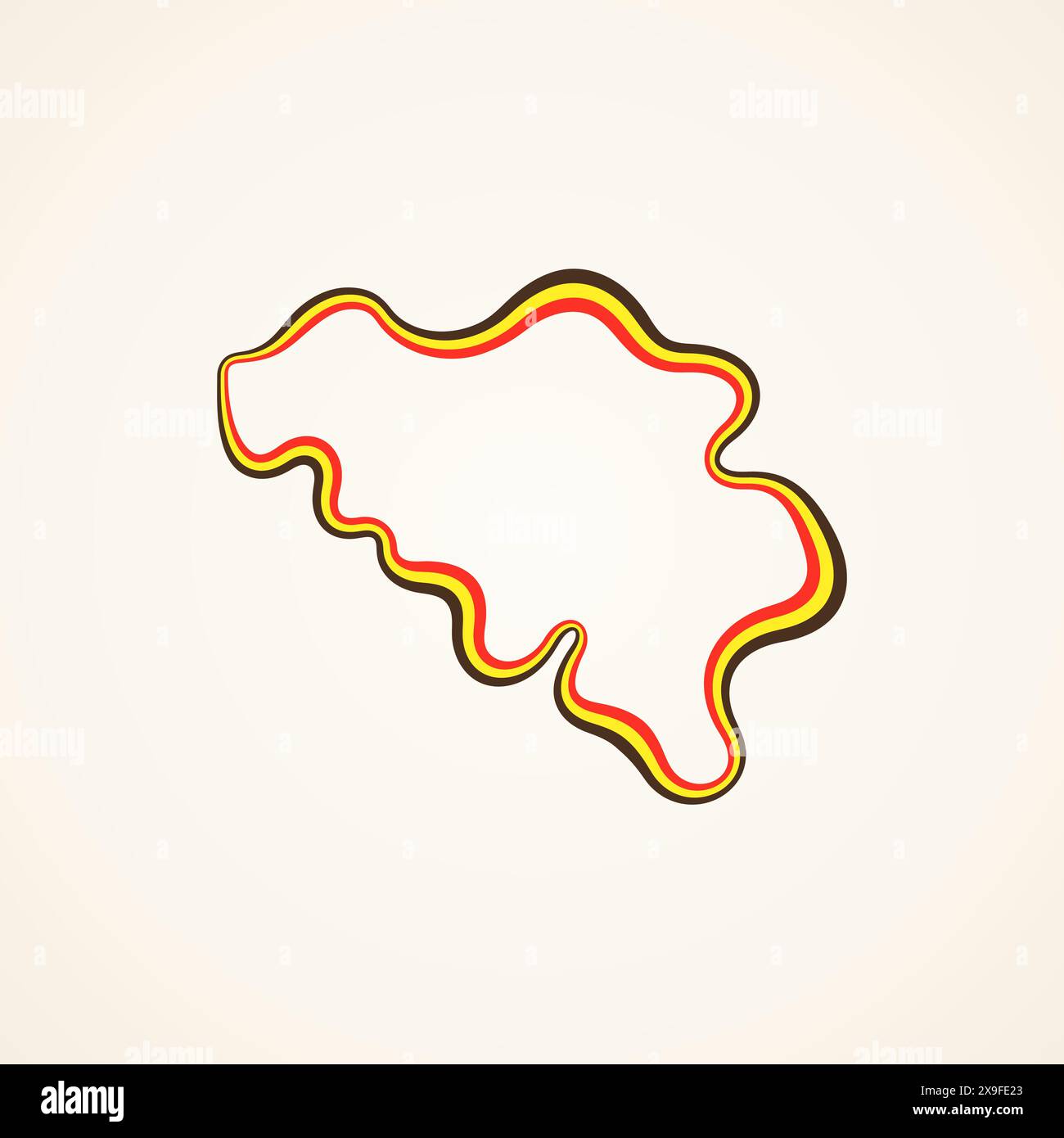 Outline map of Belgium marked with ribbon in colors from the flag Stock ...