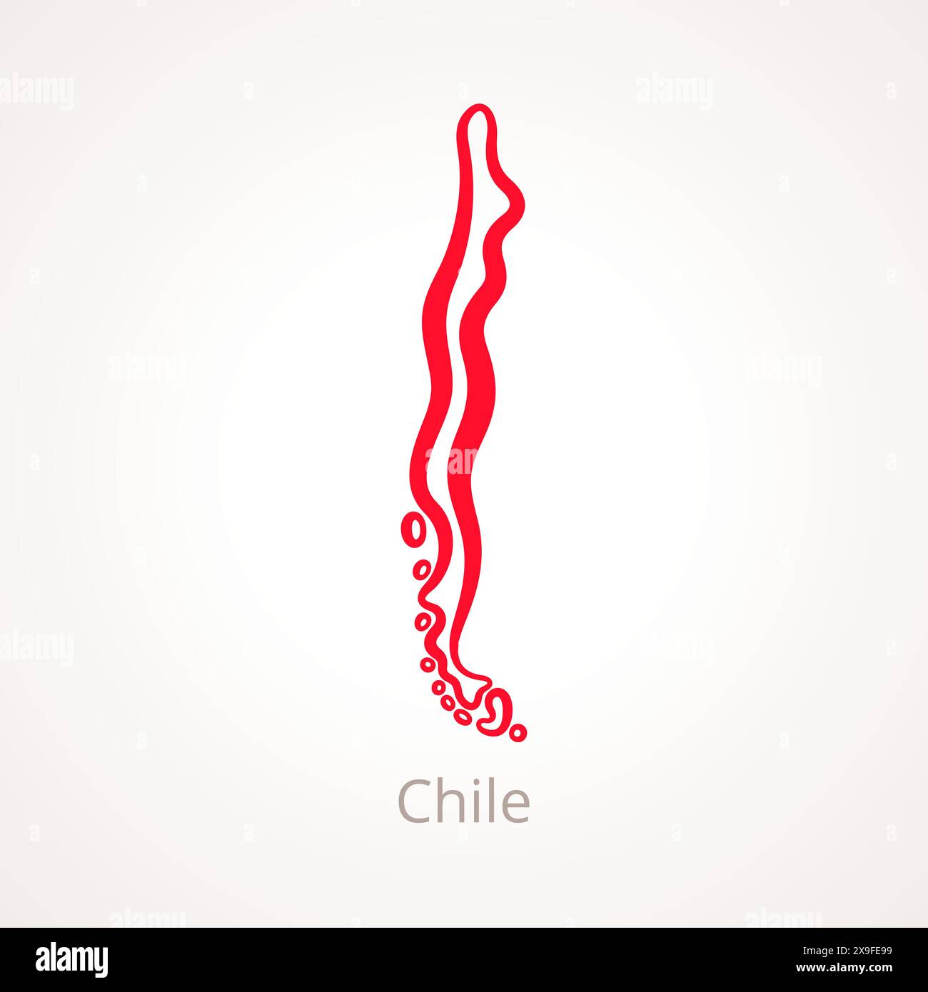 Outline map of Chile marked with red line. Stock Vector