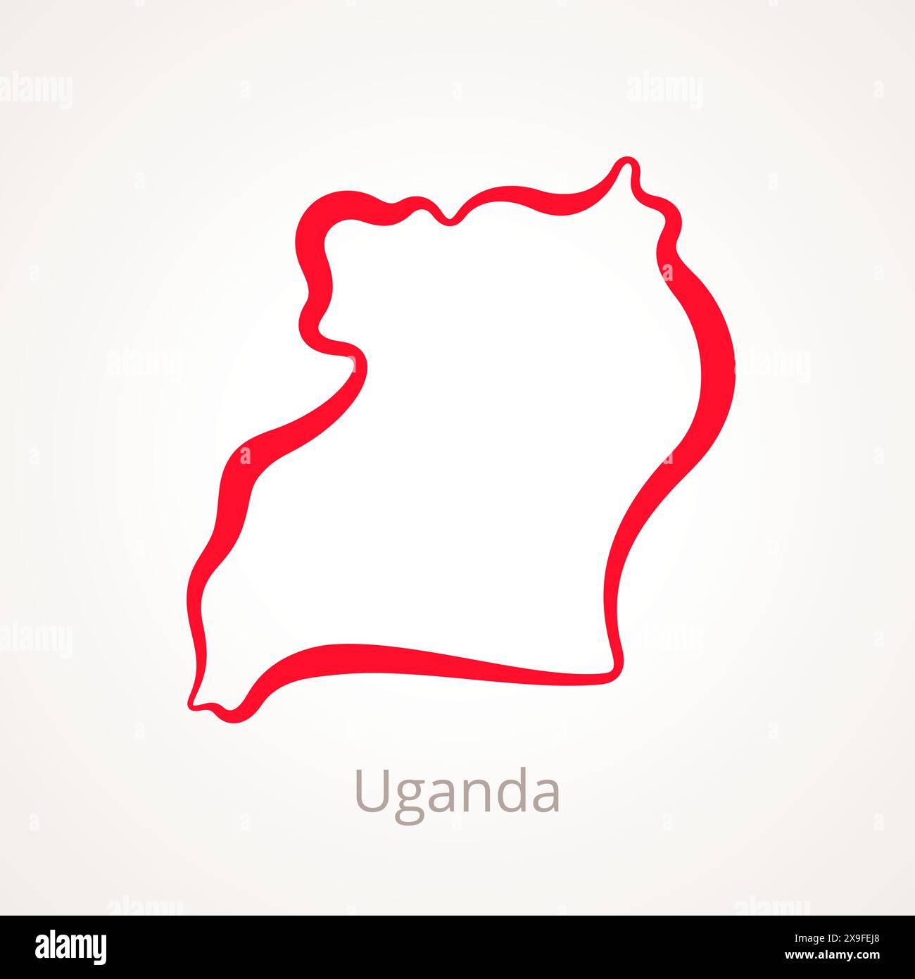 Outline map of Uganda marked with red line. Stock Vector