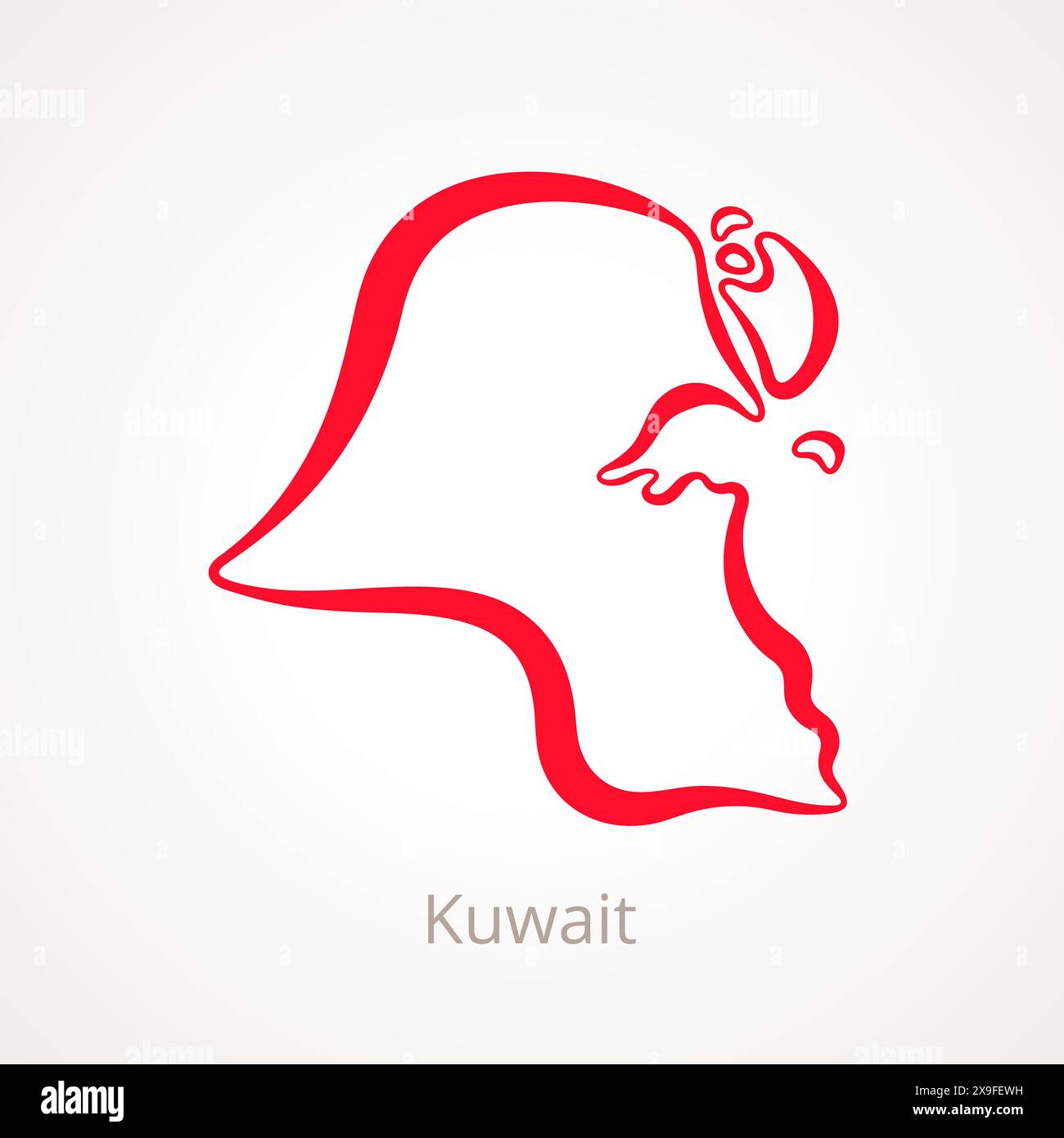 Outline map of Kuwait marked with red line. Stock Vector