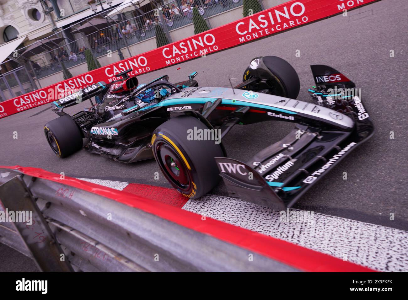 Montecarlo, Monaco. 24 May, 2024. George Russell of uk driving the (63) Mercedes-AMG Petronas F1 Team F1 W15 E Performance Mercedes, during Gp Monaco, Formula 1, at Circuit de Monaco. Credit: Alessio Morgese / Emage / Alamy live news Stock Photo