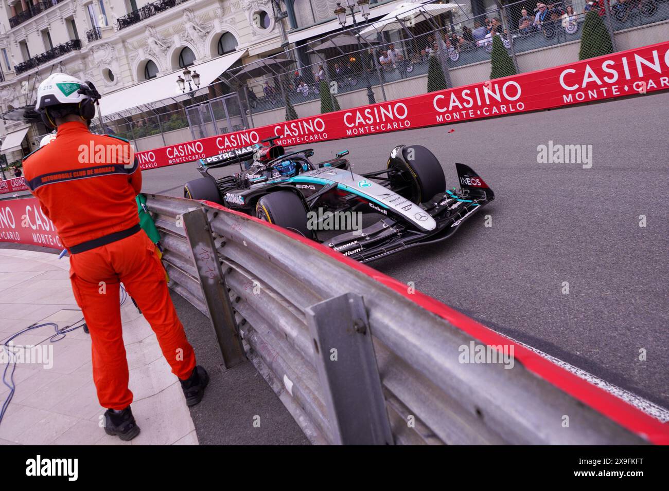 Montecarlo, Monaco. 24 May, 2024. George Russell of uk driving the (63) Mercedes-AMG Petronas F1 Team F1 W15 E Performance Mercedes, during Gp Monaco, Formula 1, at Circuit de Monaco. Credit: Alessio Morgese / Emage / Alamy live news Stock Photo