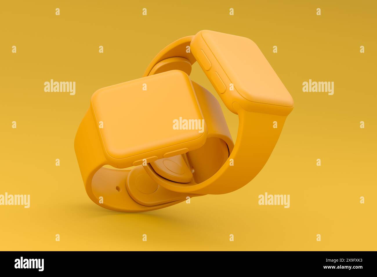 Set of smart watches with straps on monochrome background. 3D render ...