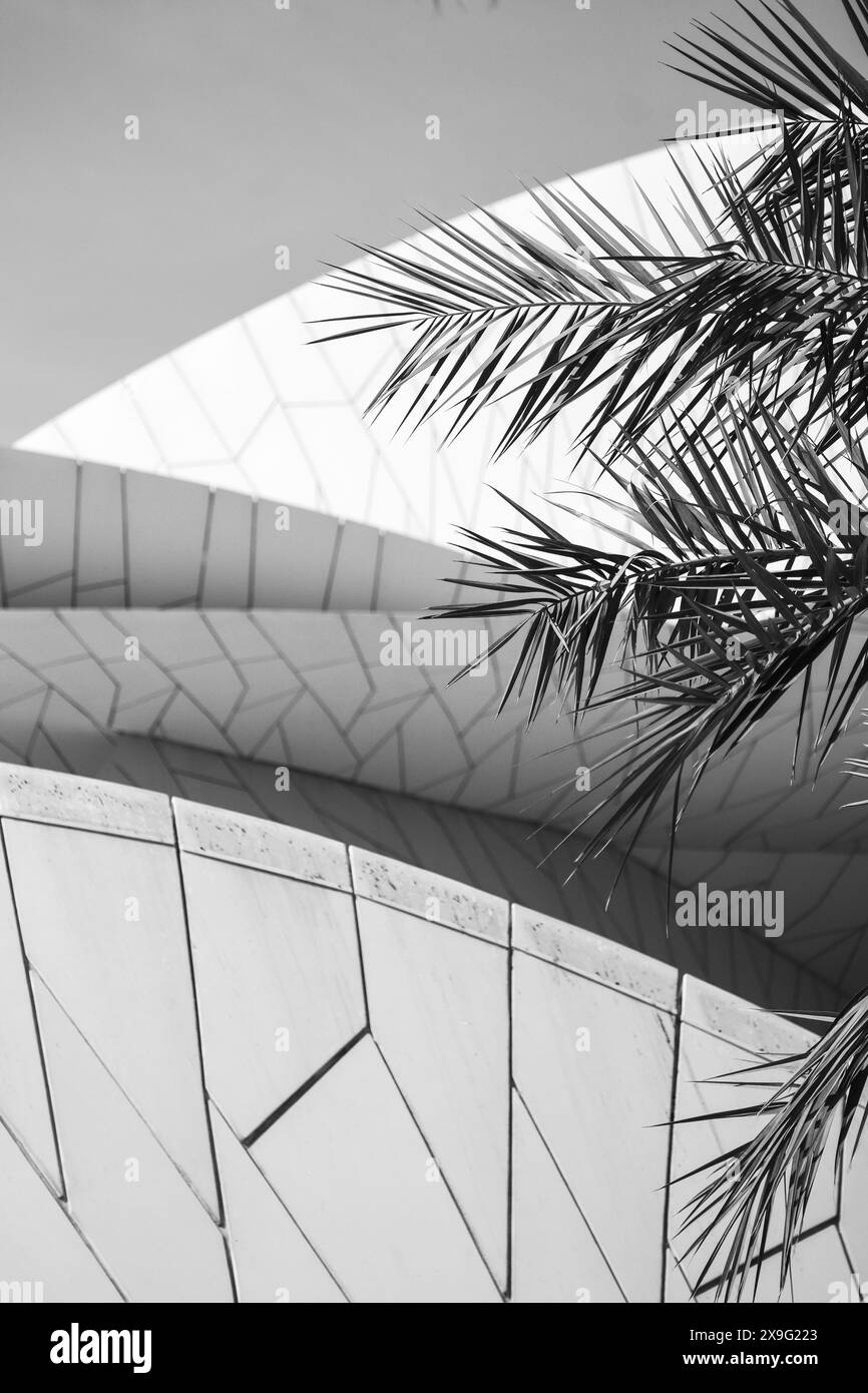 The National Museum of Qatar in Doha, opened to the public in 2019. The building was designed by architect Jean Nouvel who was inspired by the desert Stock Photo