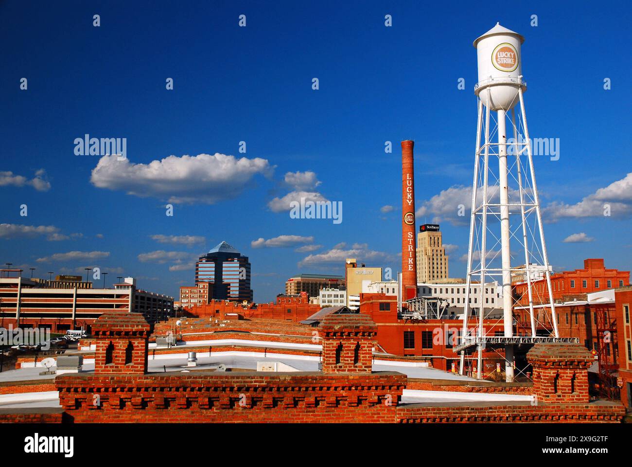 The historic brick buildings of a former tobacco processing facility in ...