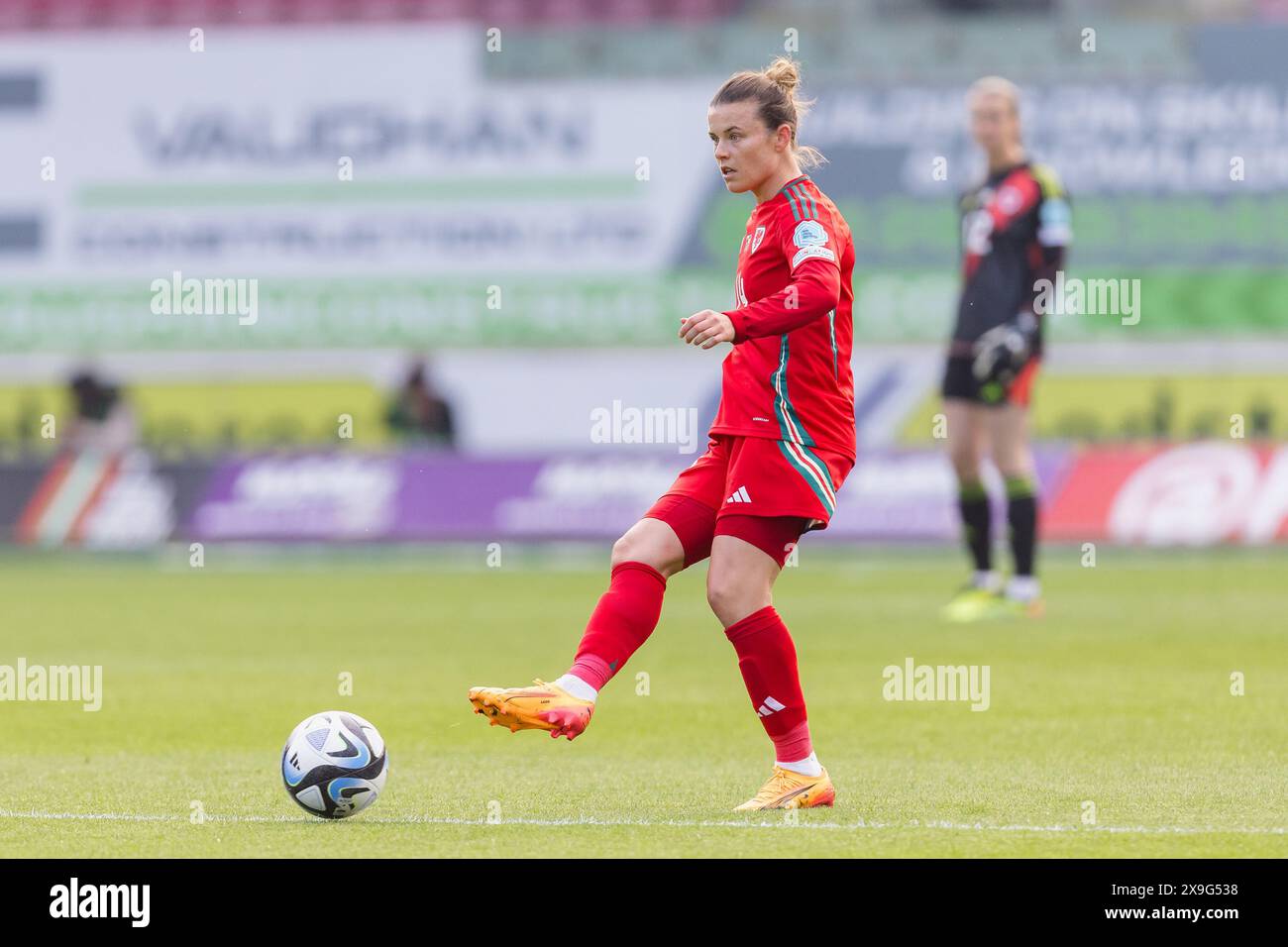 LLANELLI, WALES - 31 MAY 2024: Wales' Hayley Ladd during the UEFA Women’s Euro 2025 qualifier League B match between Wales Women and Ukraine Women at Parc y Scarlets in Llanelli on the 31st of May 2024. (Pic by John Smith/FAW) Stock Photo