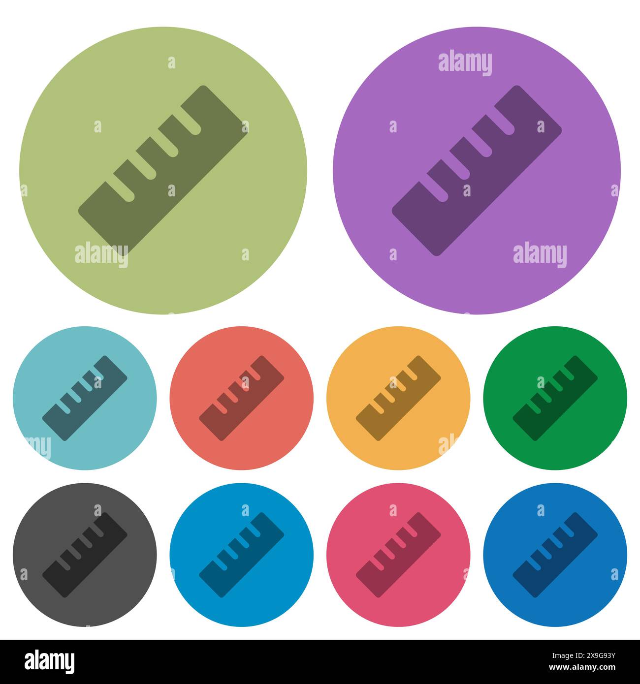 Ruler solid darker flat icons on color round background Stock Vector