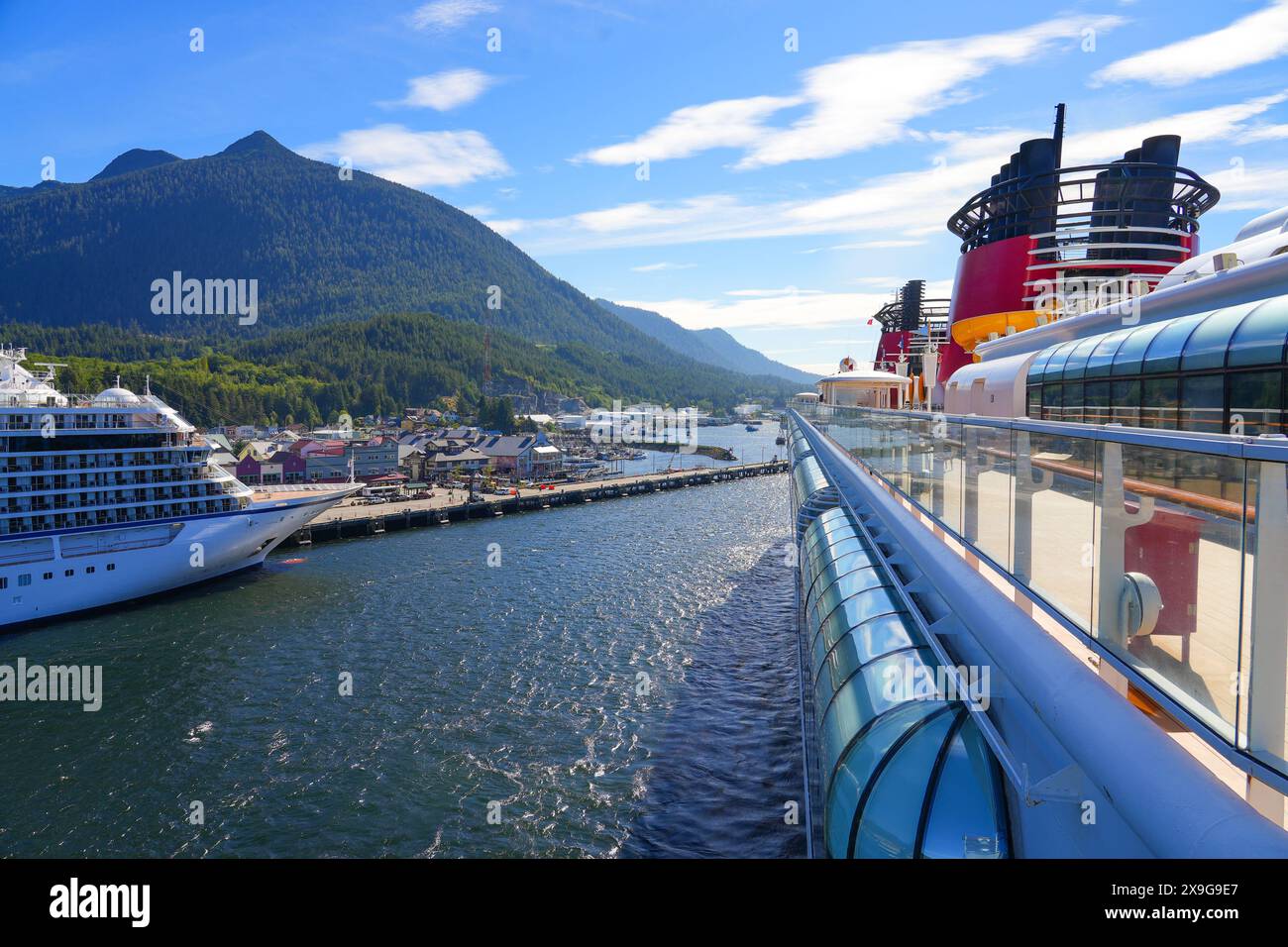 Cruise ship moored in downtown Ketchikan, the southernmost town in ...