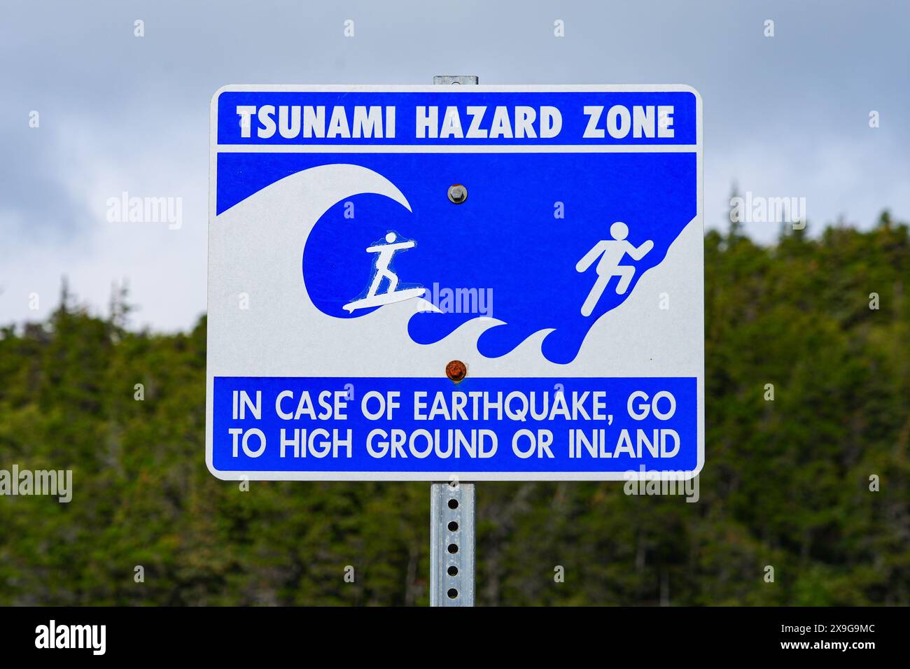 Tsunami Hazard Zone sign in Skagway, Alaska Instructions to go to
