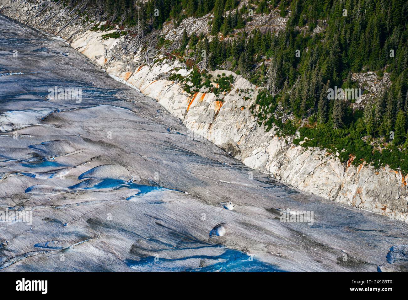 Aerial view of the glaciers located along the Taku Inlet, which are ...