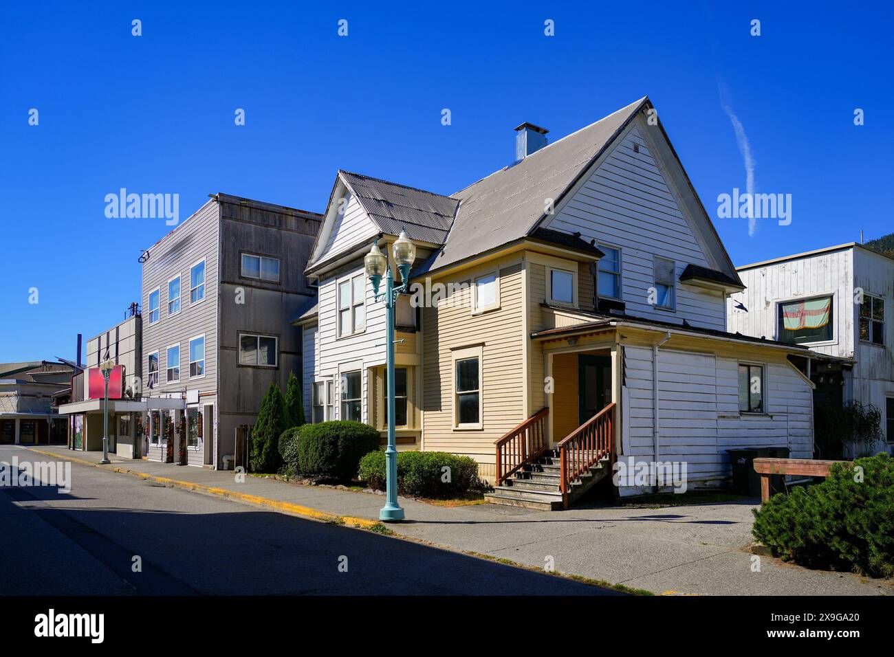 Historic wooden houses in downtown Ketchikan, the southernmost city of ...