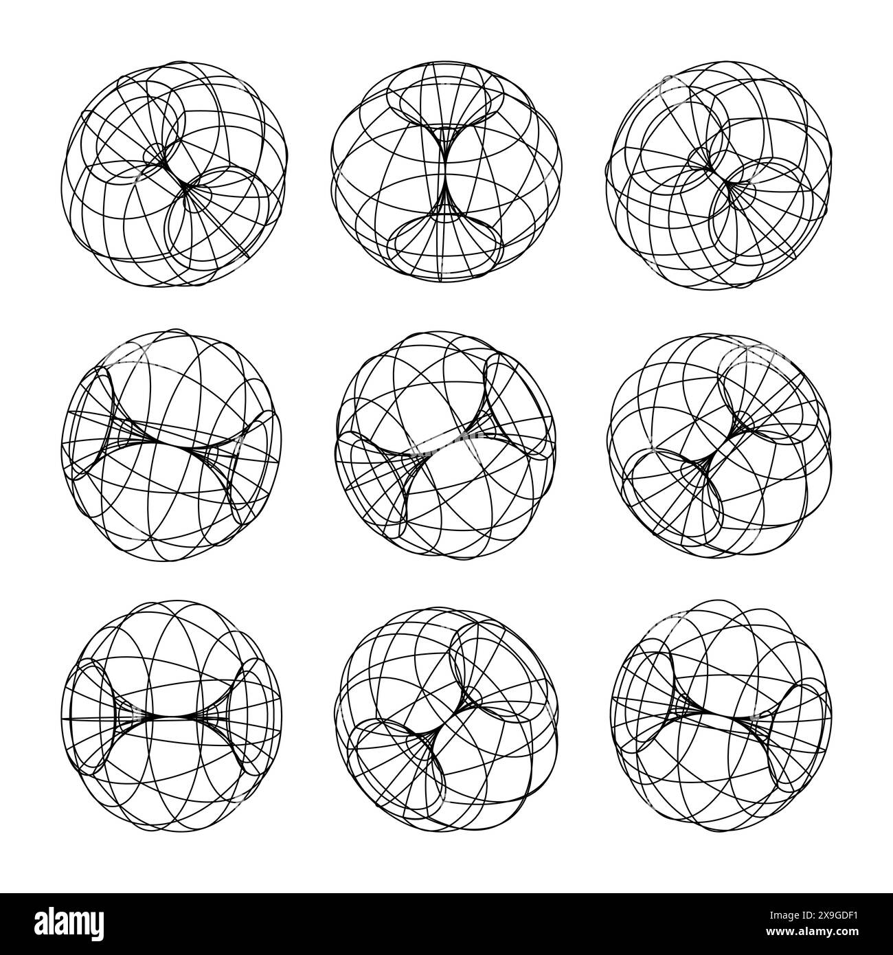 Wireframe lined shapes. Perspective mesh, 3d grid. Low poly geometric ...