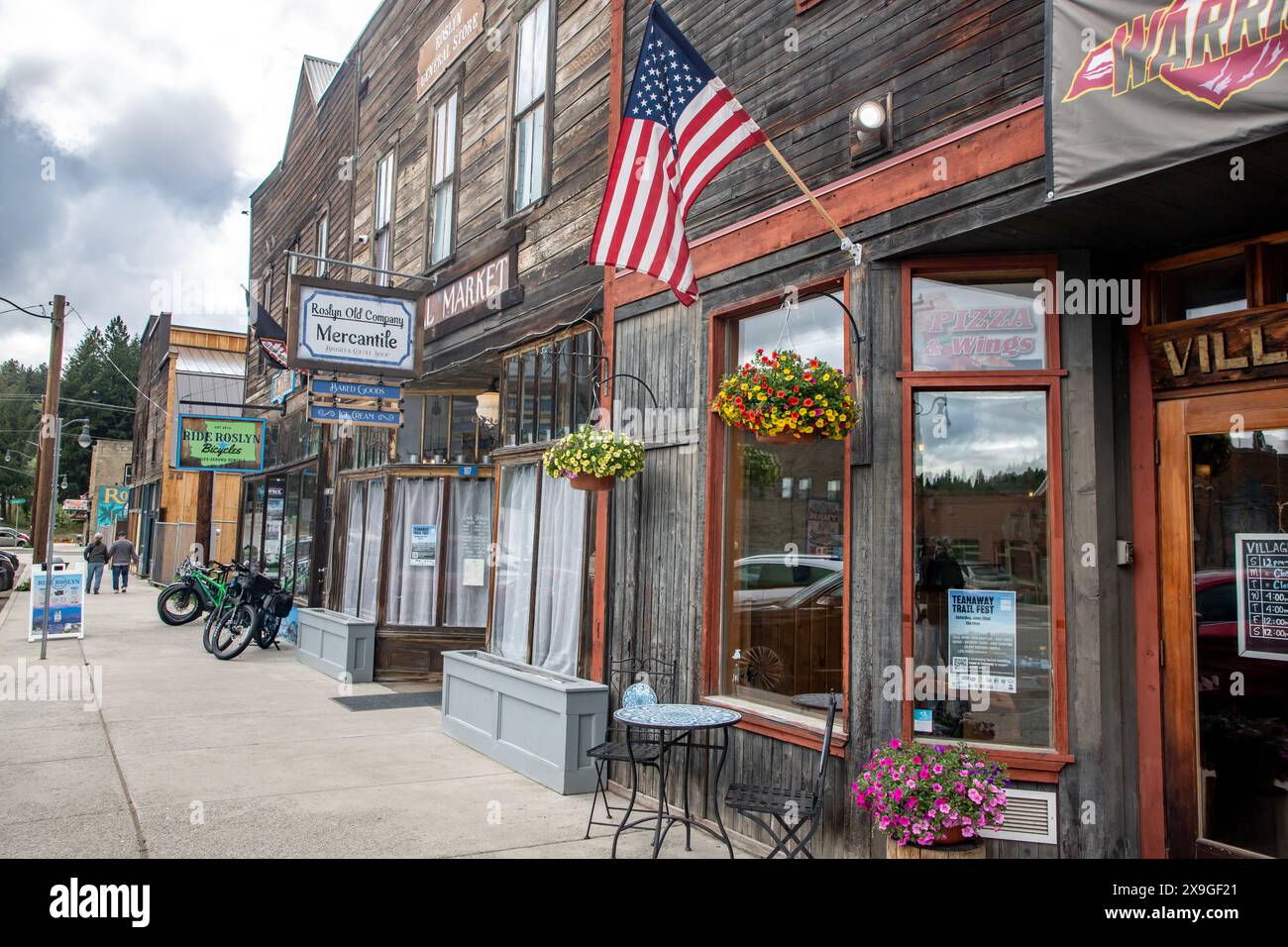 Roslyn, Washington is a charming small town in the Pacific Northwest, most famously known for doubling as the fictional town of Cicely, Alaska ... Stock Photo