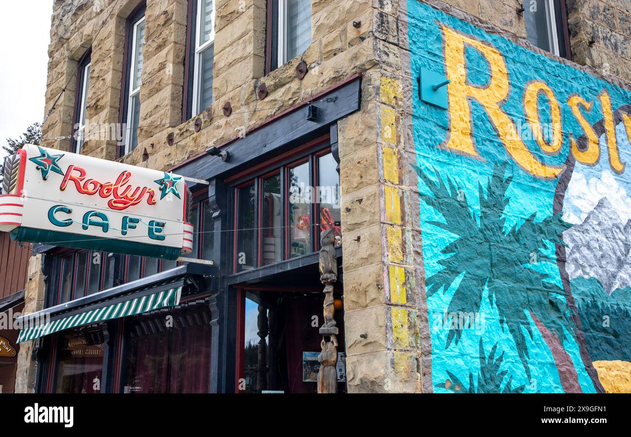 Roslyn, Washington is a charming small town in the Pacific Northwest, most famously known for doubling as the fictional town of Cicely, Alaska ... - Stock Image