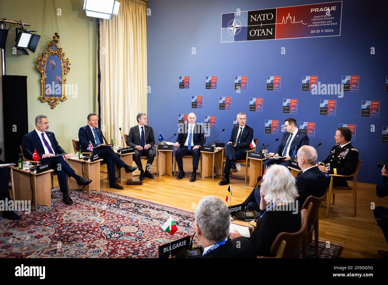 NATO Secretary General Jens Stoltenberg (C) chairs a meeting of NATO ...