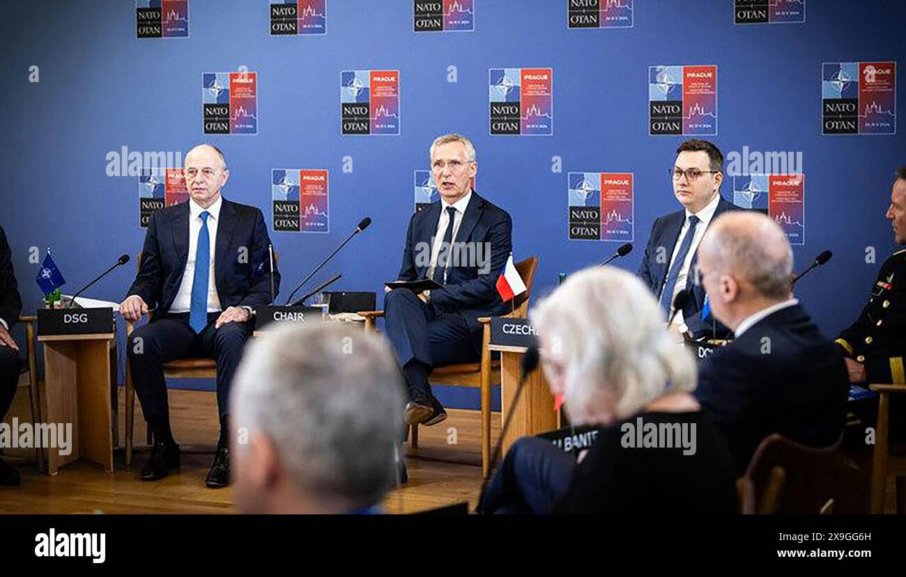 NATO Secretary General Jens Stoltenberg (C) chairs a meeting of NATO foreign ministers at the Czernin Palace in Prague, Czech Republic, on Friday, May 31, 2024. Photo by NATO Presse/ Credit: UPI/Alamy Live News Stock Photo