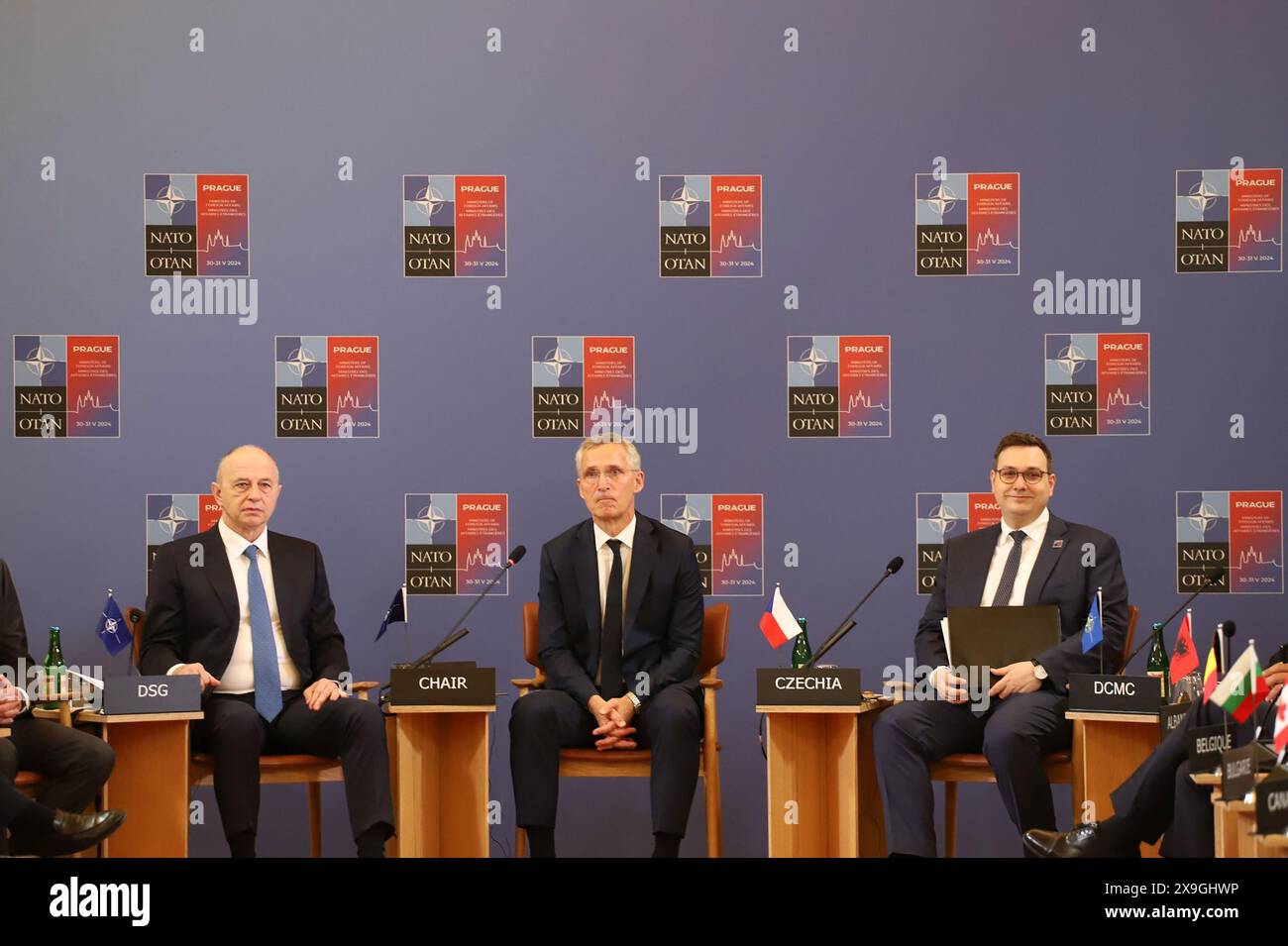 NATO Secretary General Jens Stoltenberg (C) chairs a meeting of NATO ...