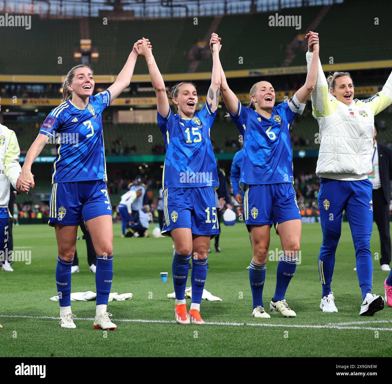 The Sweden team celebrate after defeating the Republic of Ireland