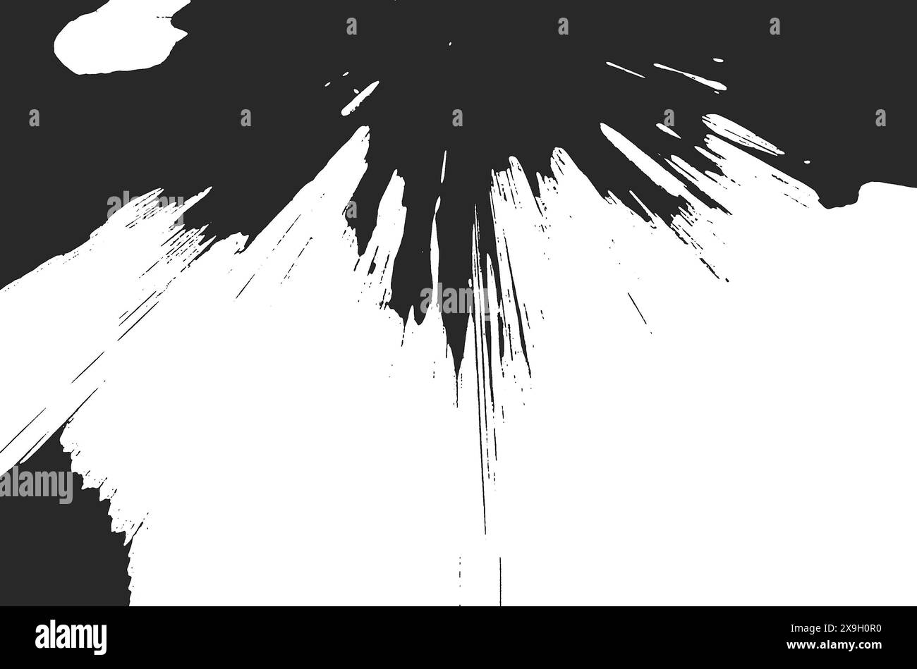 Abstract black and white painting with a splatter effect, featuring ...