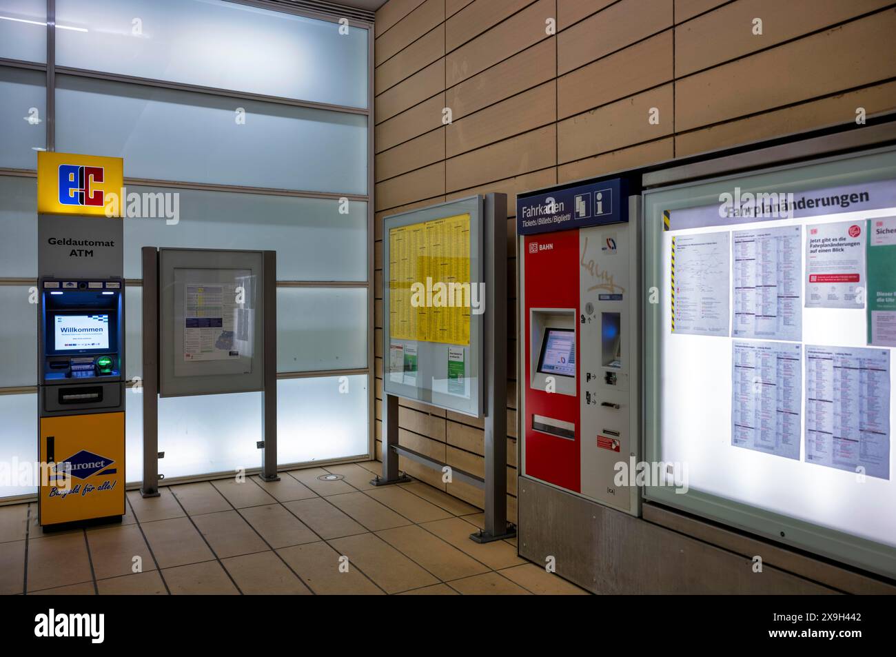 EC cash machine, timetable information, timetables, ticket machine, ticket machine, S-Bahn station, station, Leipzig Markt, Saxony, Germany Stock Photo