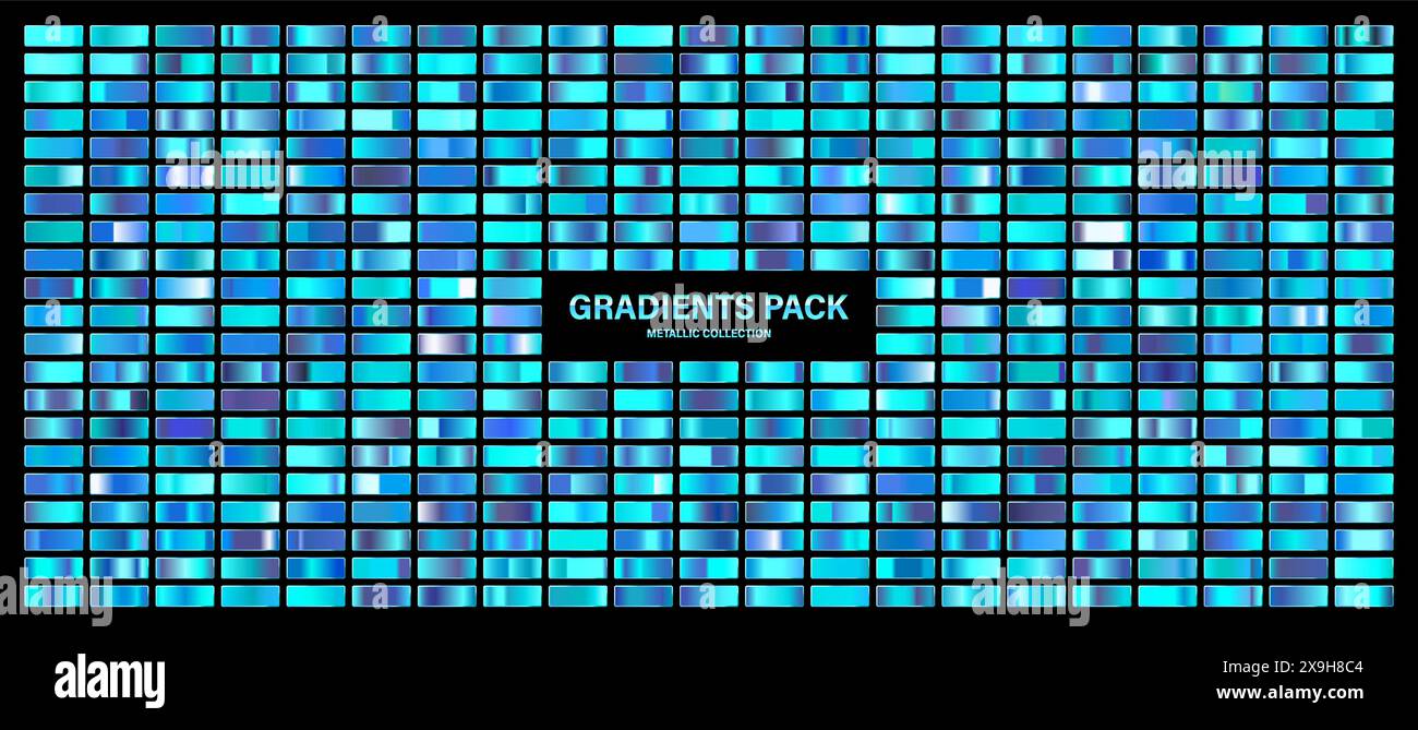 Blue, azure glossy gradient, metal foil texture. Color swatch set ...