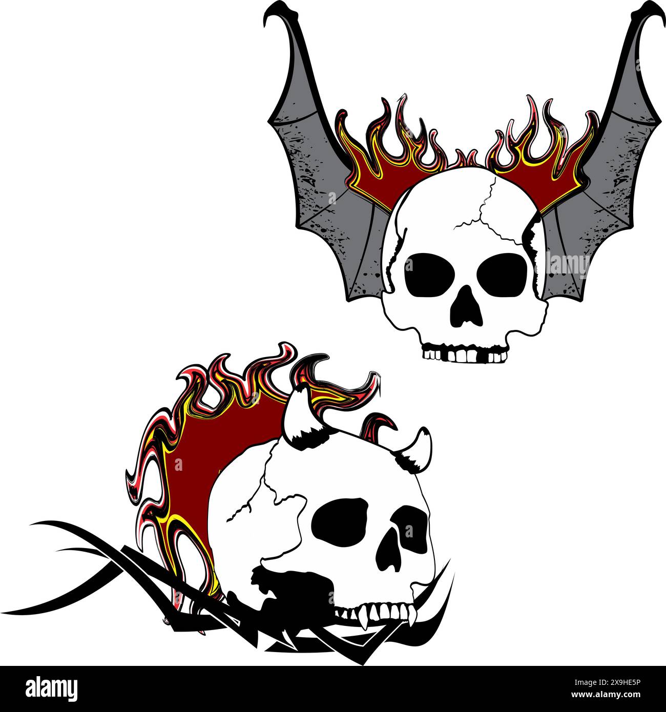 winged skull gotic tattoo pack collection sticker in vector format Stock Vector