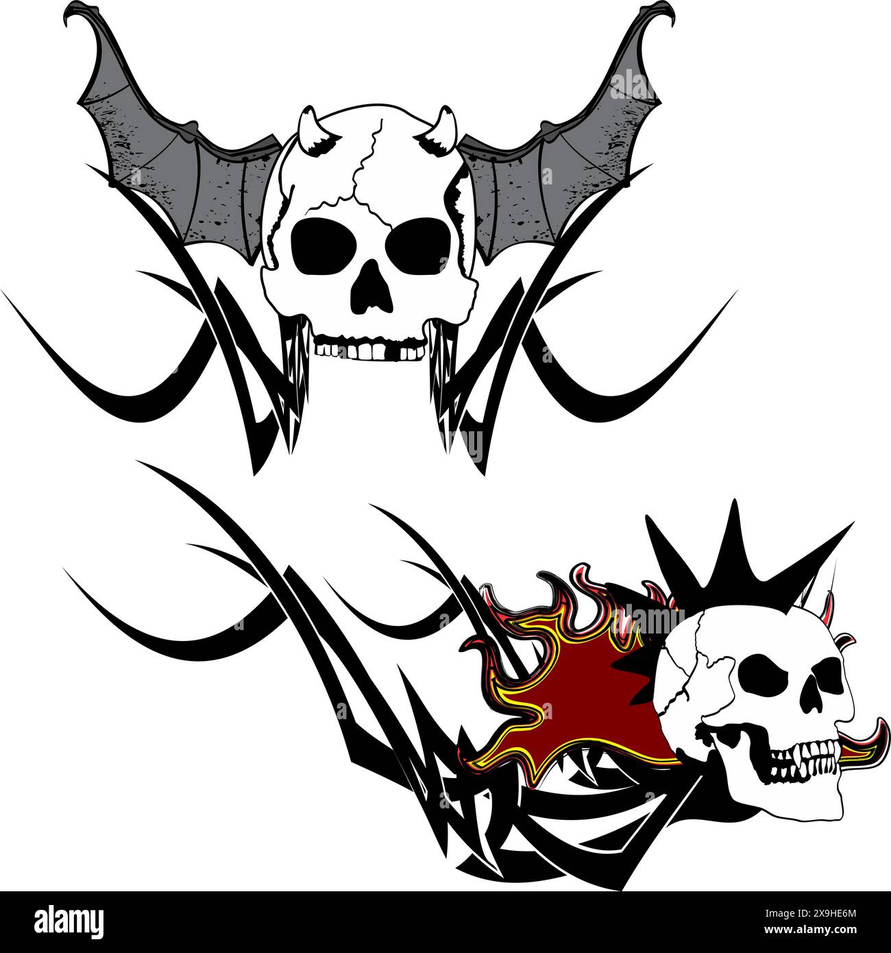winged skull gotic tattoo pack collection sticker in vector format Stock Vector