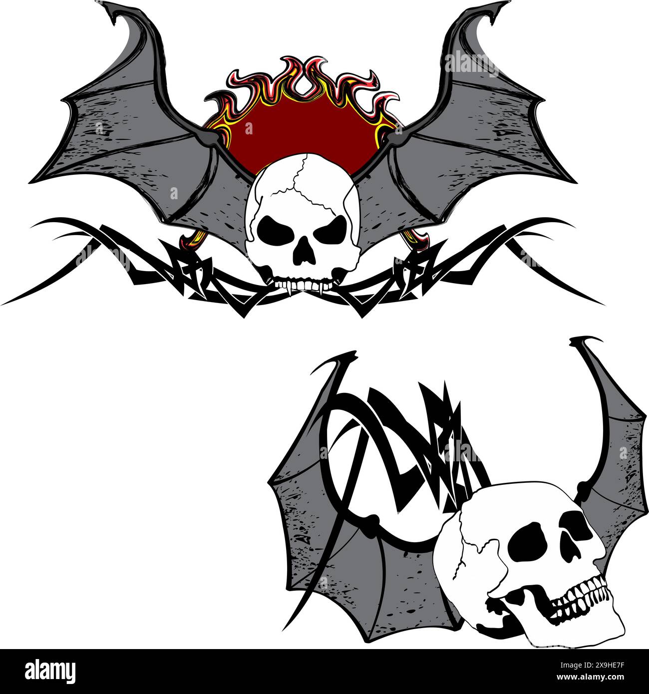 winged skull gotic tattoo pack collection sticker in vector format Stock Vector