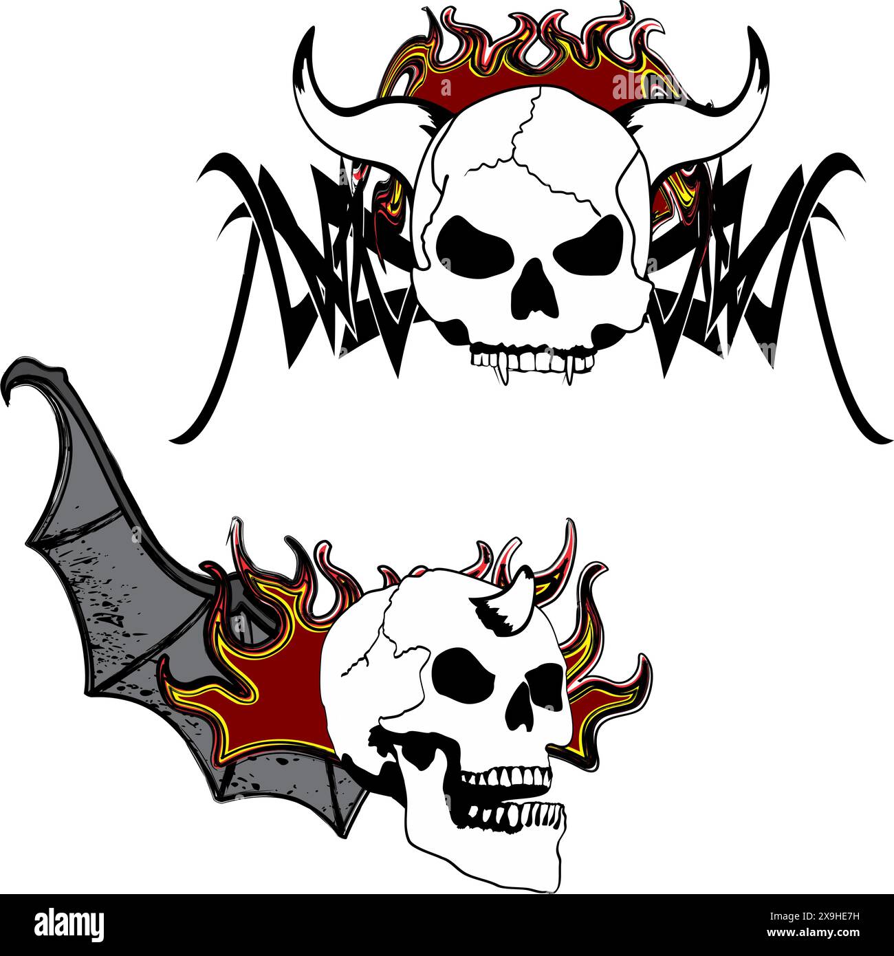 winged skull gotic tattoo pack collection sticker in vector format Stock Vector