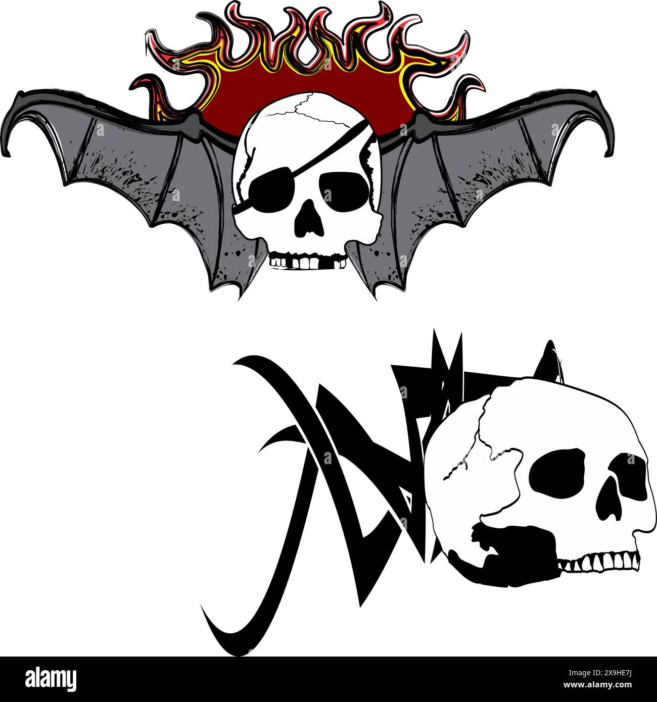 winged skull gotic tattoo pack collection sticker in vector format Stock Vector