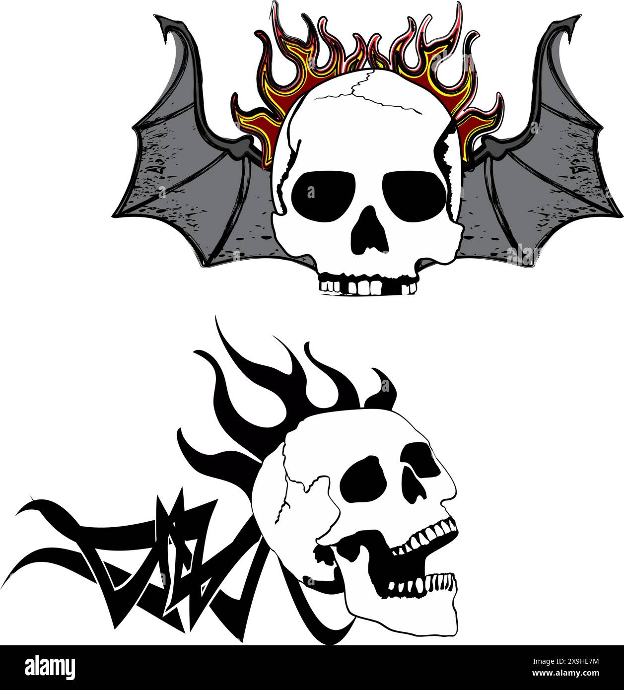 winged skull gotic tattoo pack collection sticker in vector format Stock Vector
