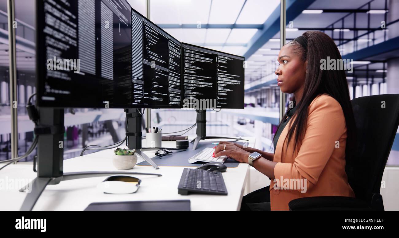 Web Developer Coding On Computer To Develop Code Stock Photo
