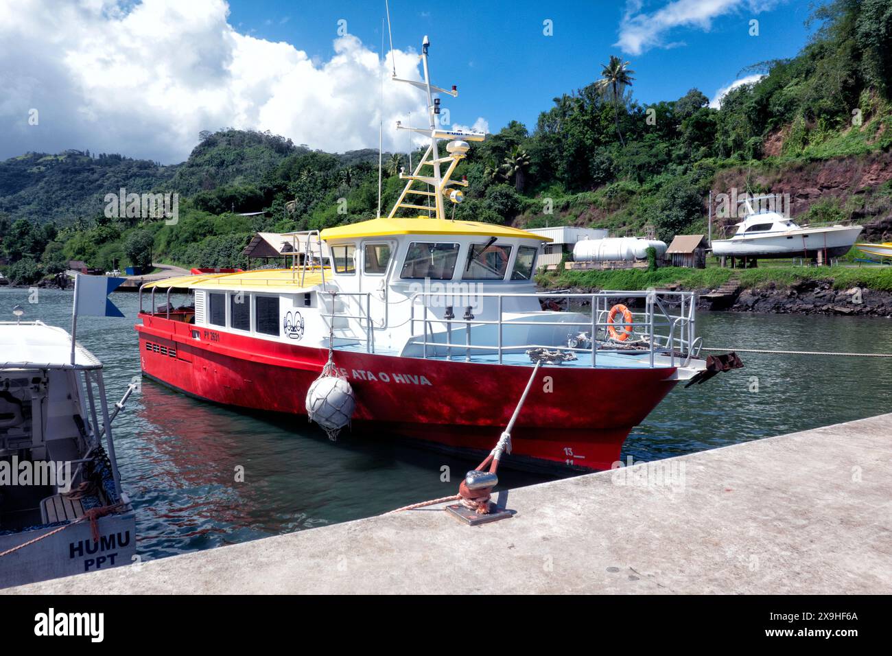 Inter-island ferry moored at Hiva Oa, Marquesas Islands, French Polynesia Stock Photo