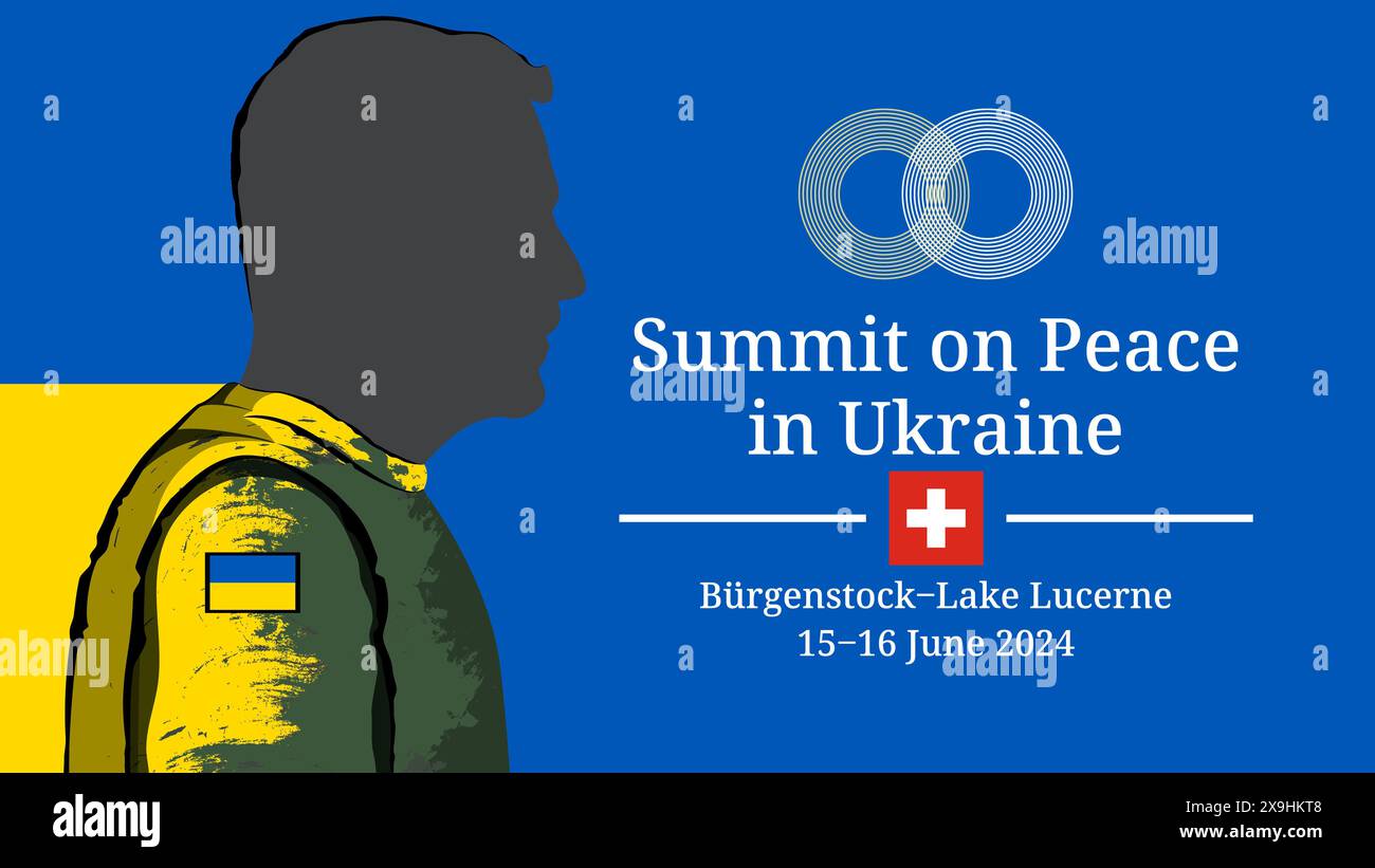 President of Ukraine Volodymyr Zelenskyy and logo of the Global Peace