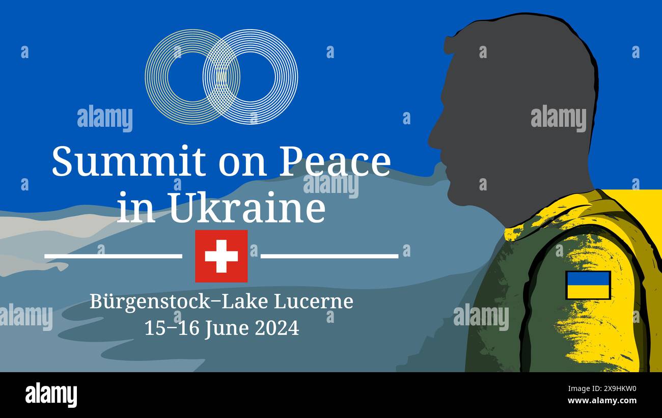 President of Ukraine Volodymyr Zelenskyy and logo of the Global Peace