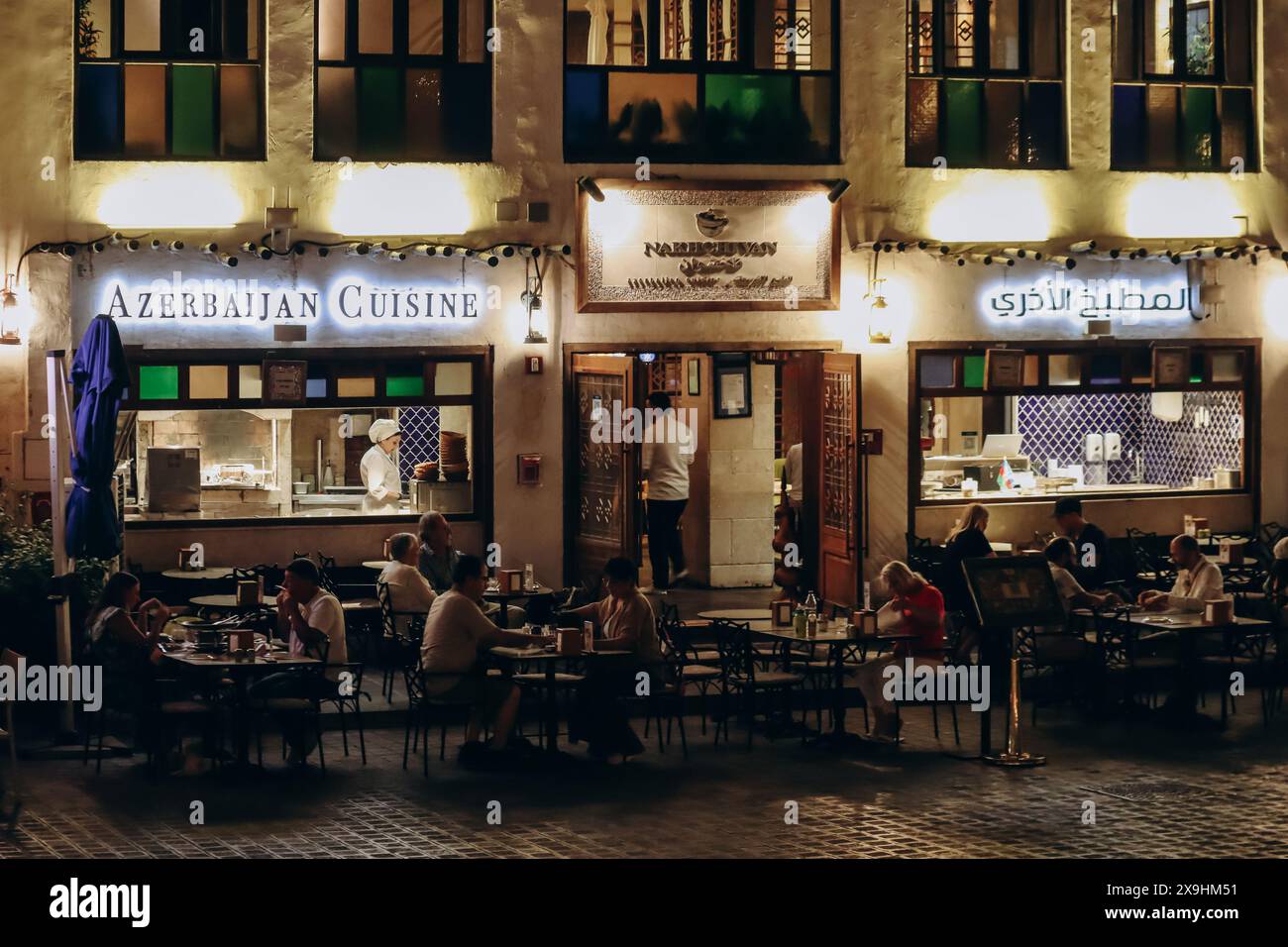 Doha, Qatar - 1 May 2024: Azerbaijani restaurant at Souq Waqif in Doha, Qatar Stock Photo