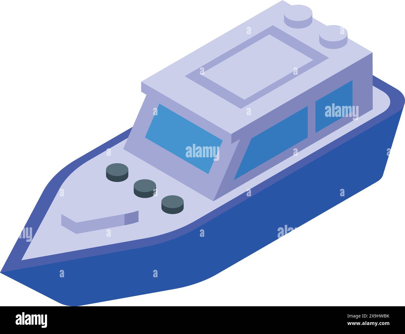 Dynamic isometric blue speedboat illustration with modern design and luxury features, suitable for marine transportation and leisure activities on the water, isolated on a white background Stock Vector