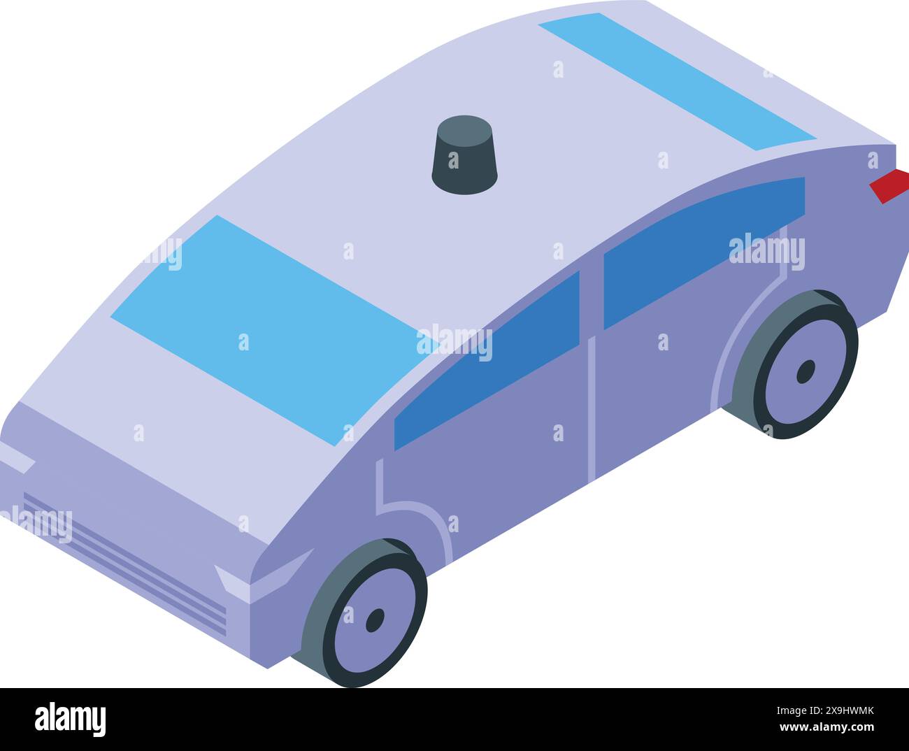 Detailed, stylized isometric police car illustration in vector format with a cartoonstyle design, representing law enforcement and public safety in a modern urban city environment Stock Vector