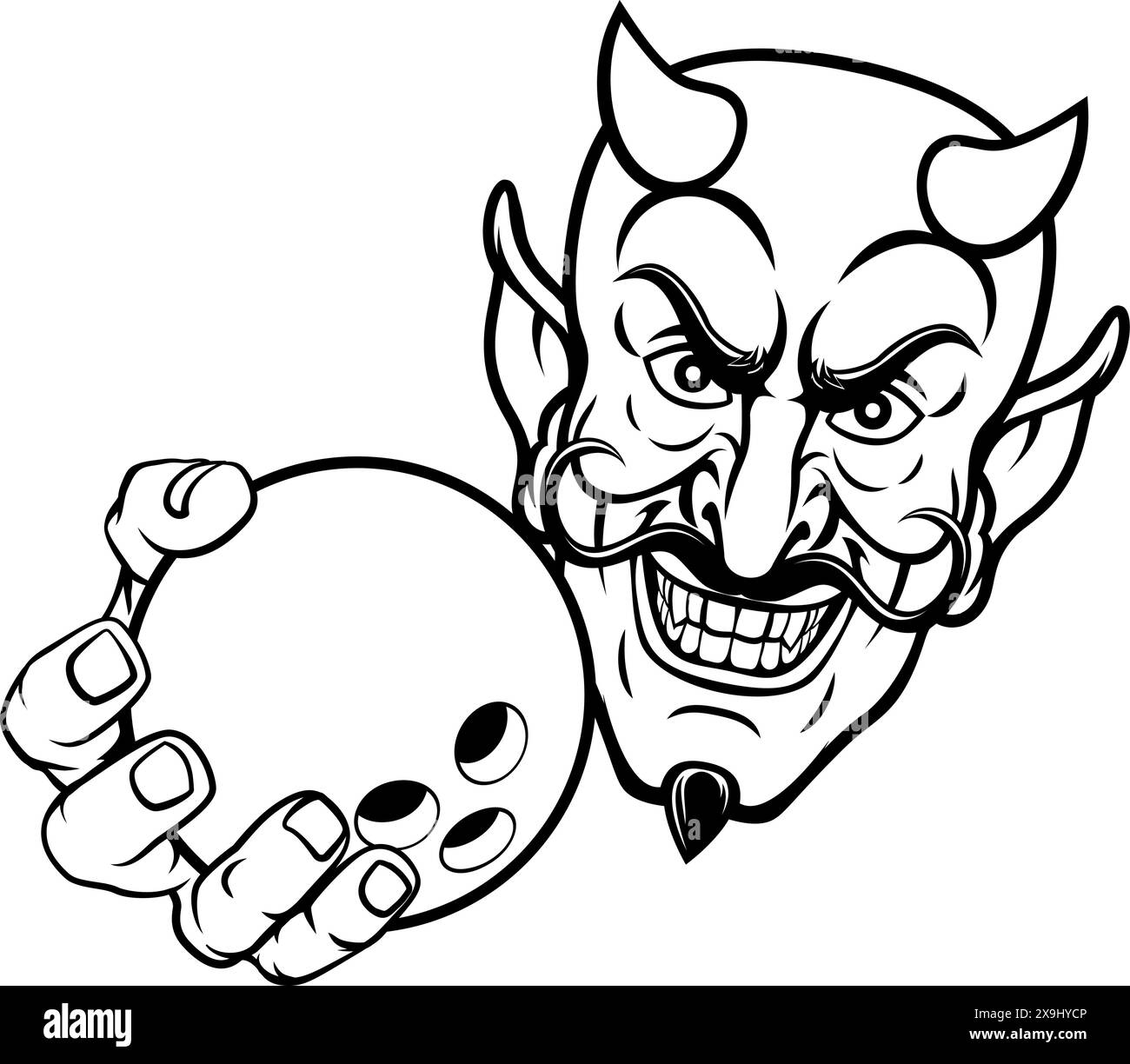 Devil Ten Pin Bowling Ball Sports Mascot Cartoon Stock Vector