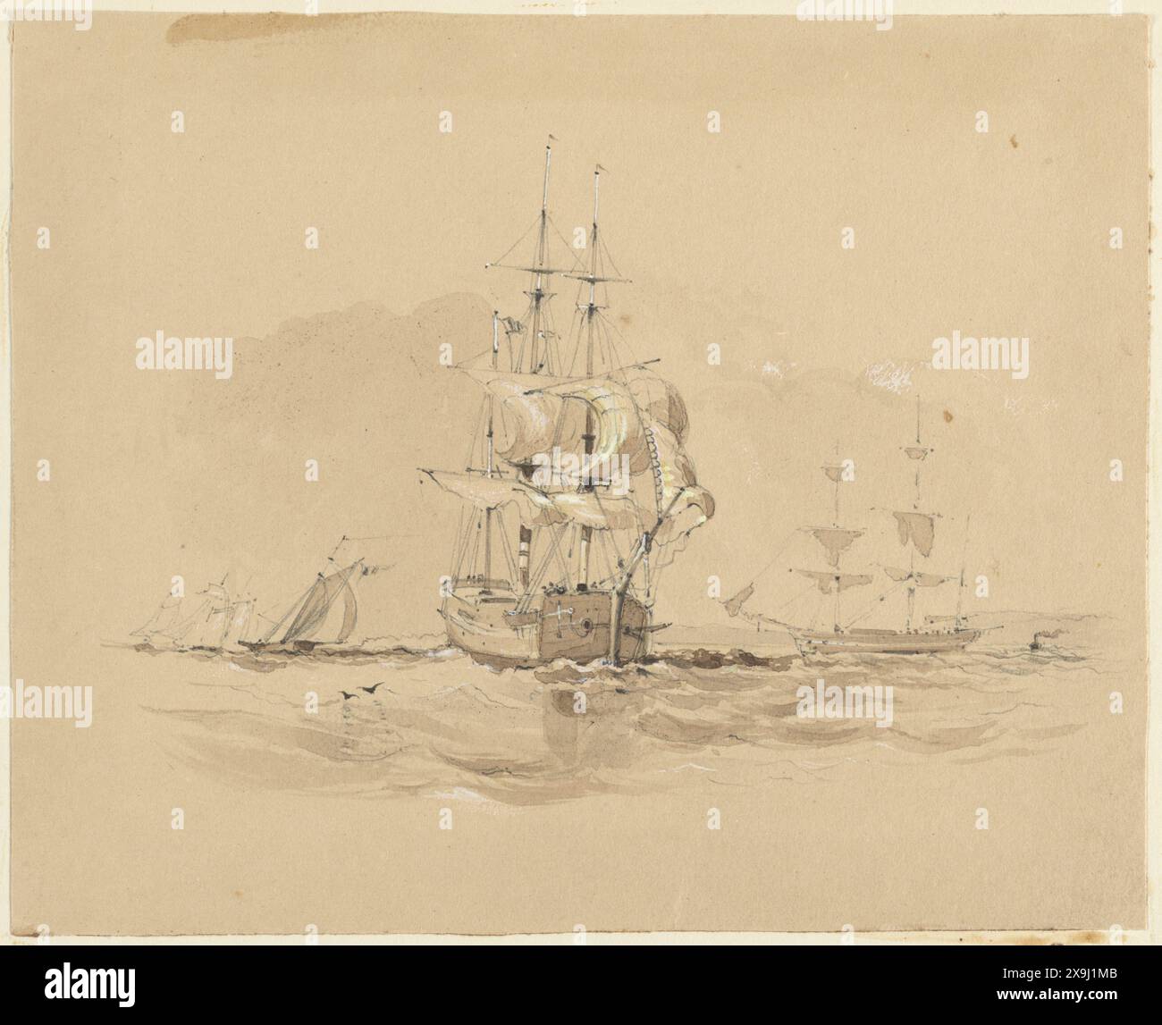 Pen and Ink wash of sailing boats in Australia in 1868, by George ...