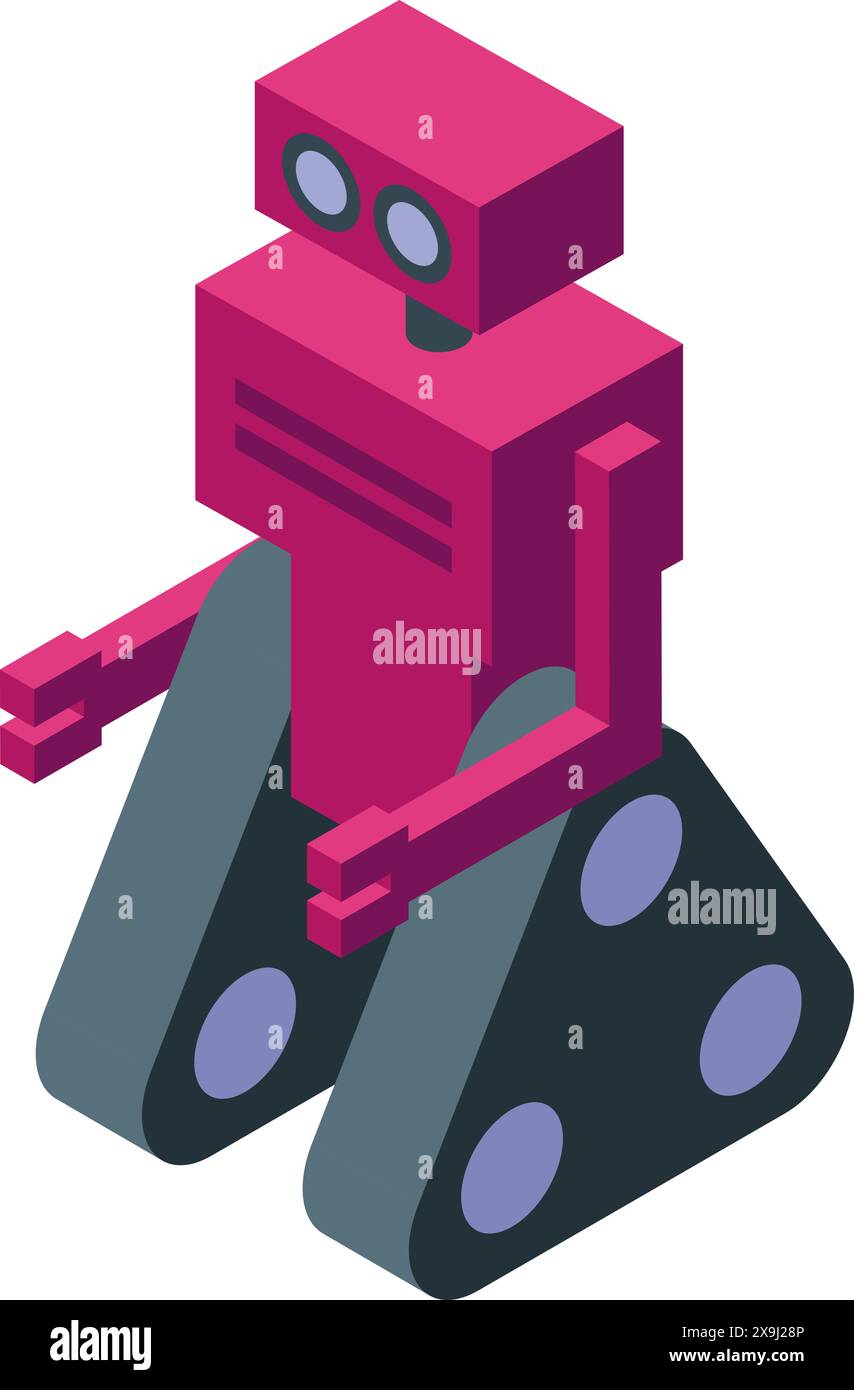 3d isometric illustration of a stylized red robot with articulated ...