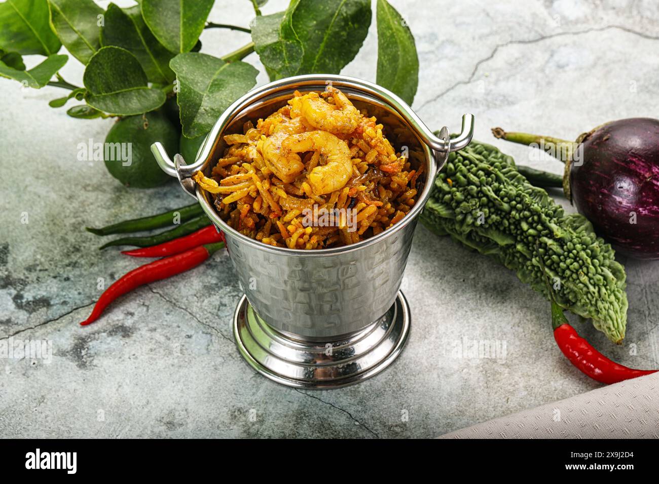 Indian cuisine - briani rice with prawns Stock Photo - Alamy