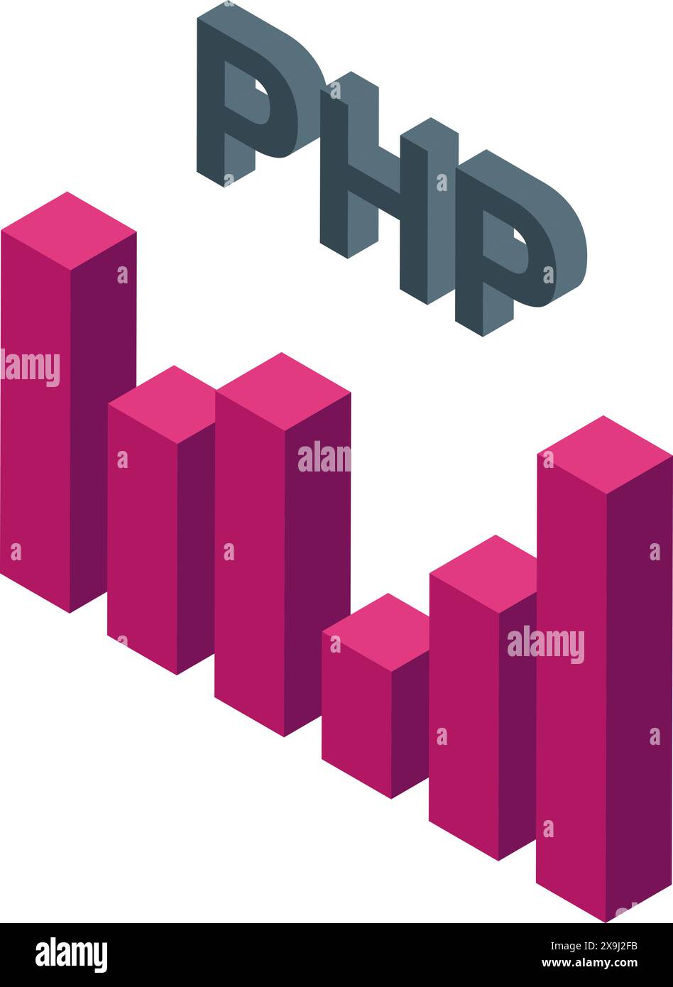 Isometric 3d illustration of a rising bar graph with the php logo ...
