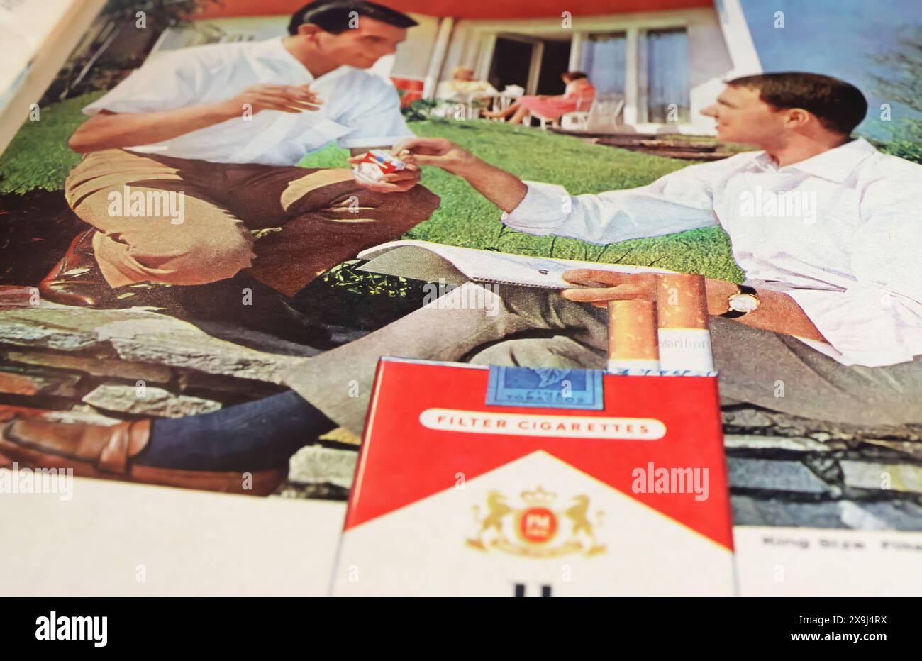 Viersen, Germany - May 9. 2024: Old german retro magazine Marlboro cigarettes advertsing from 1962 Stock Photo
