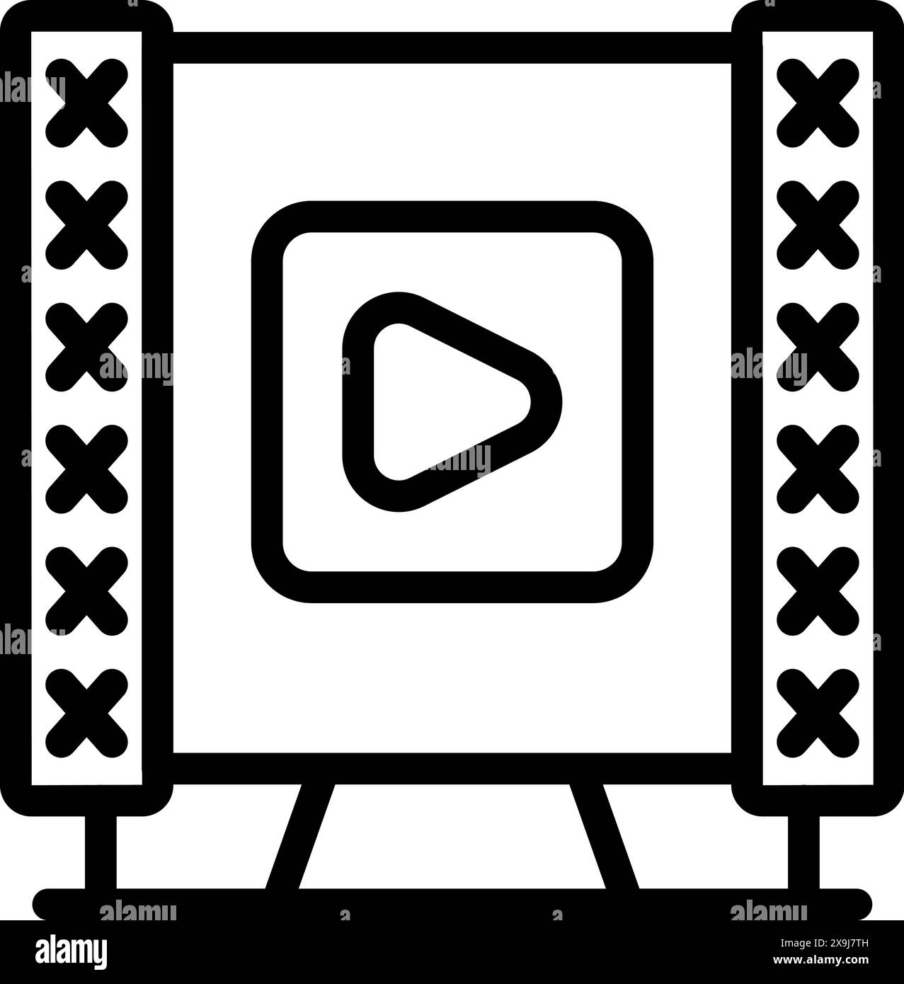 Vector illustration of a play icon centered on a stylized movie screen ...