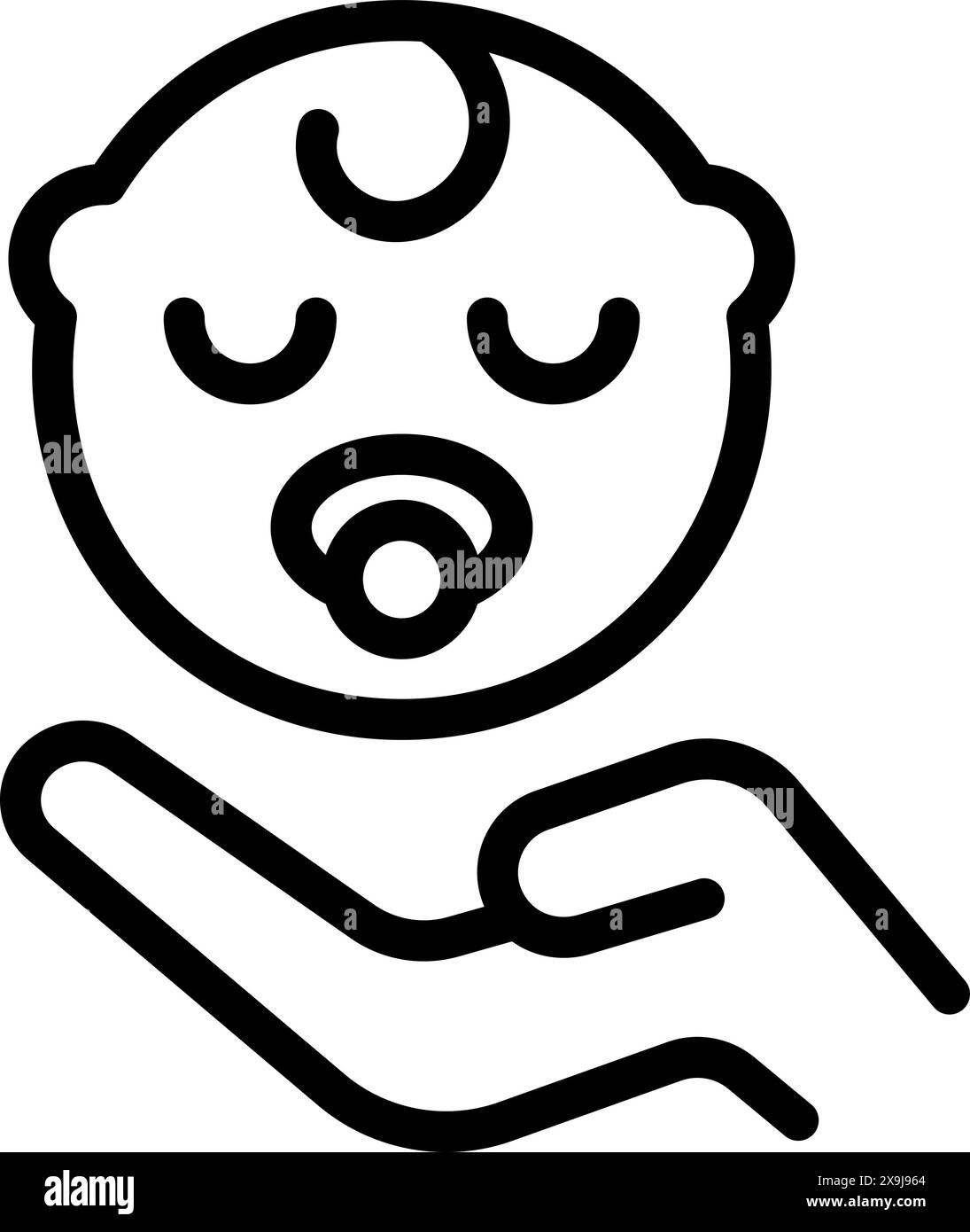 A simple black and white icon representing newborn care with a baby and ...